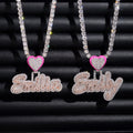 Solid Silver Custom Heart Bail 2inch Width Name Pendant Match 4MM Tennis Chain Necklace