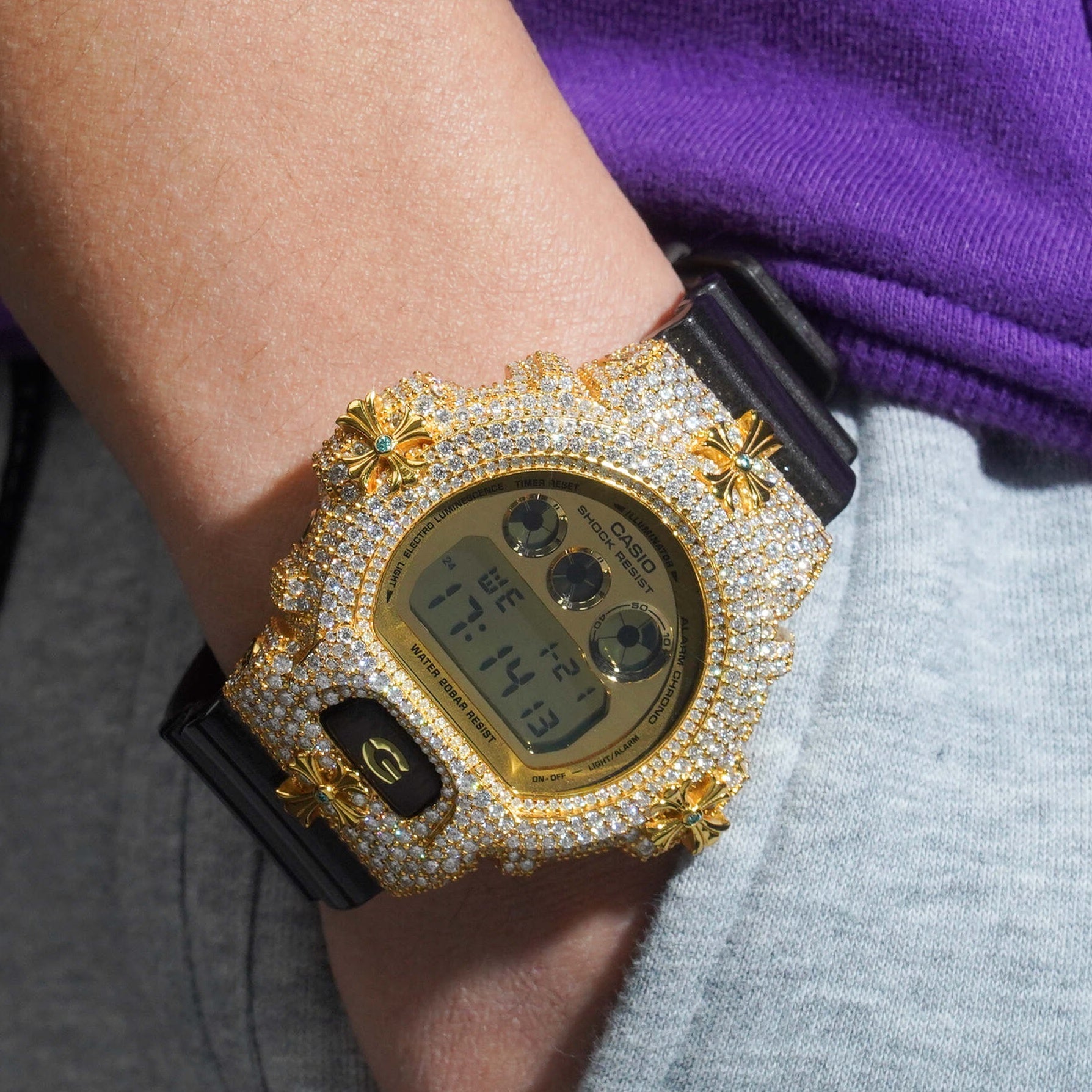 Chrome Heart Style G Shock DW6900 Iced Moissanite Watch