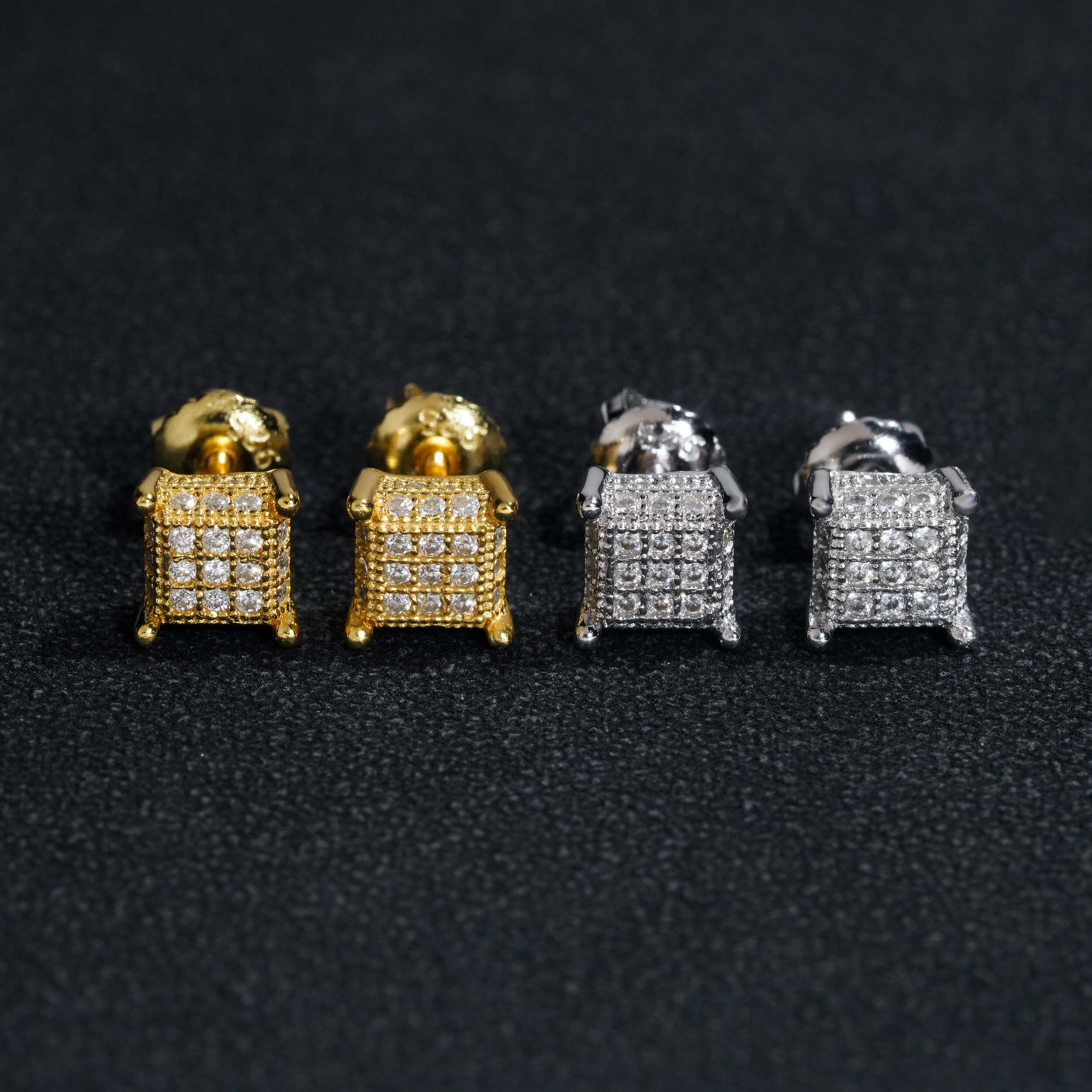 Hip Hop Prata 925 Quadrado 3 Fileiras Moissanite Brincos