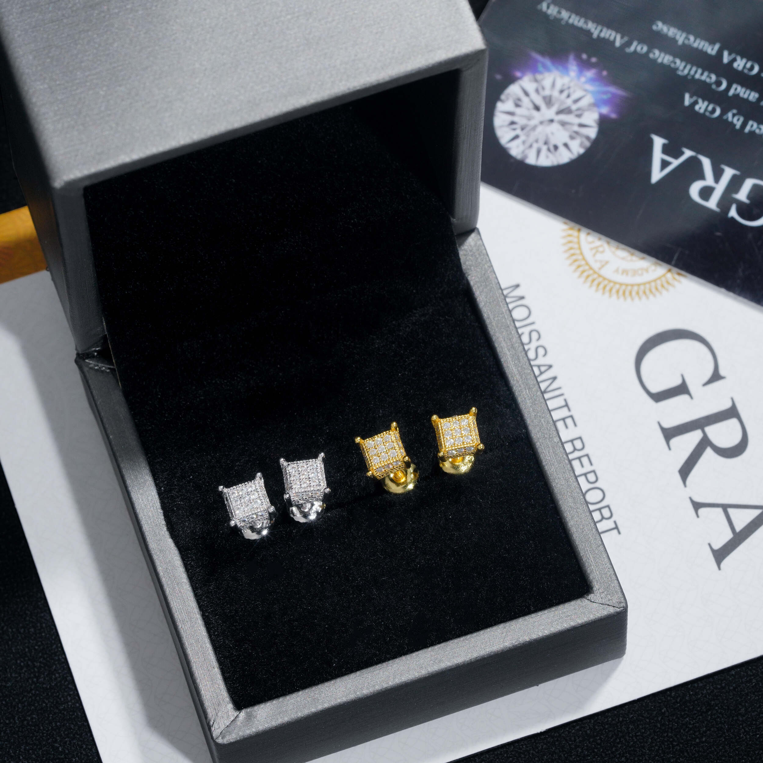 Hip Hop Prata 925 Quadrado 3 Fileiras Moissanite Brincos