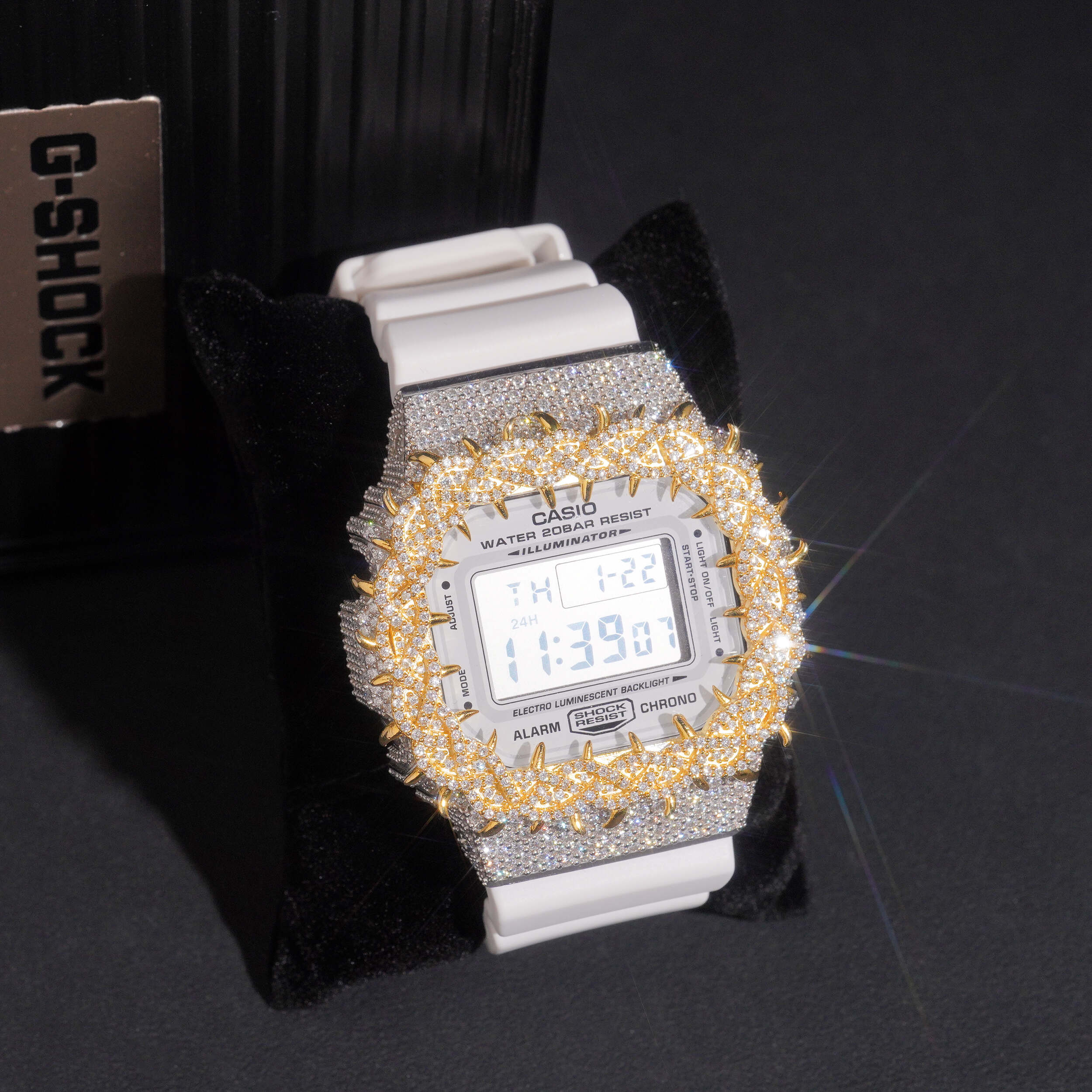 G Shock DW5600 Yellow Gold Tow Tone Moissanite Watch