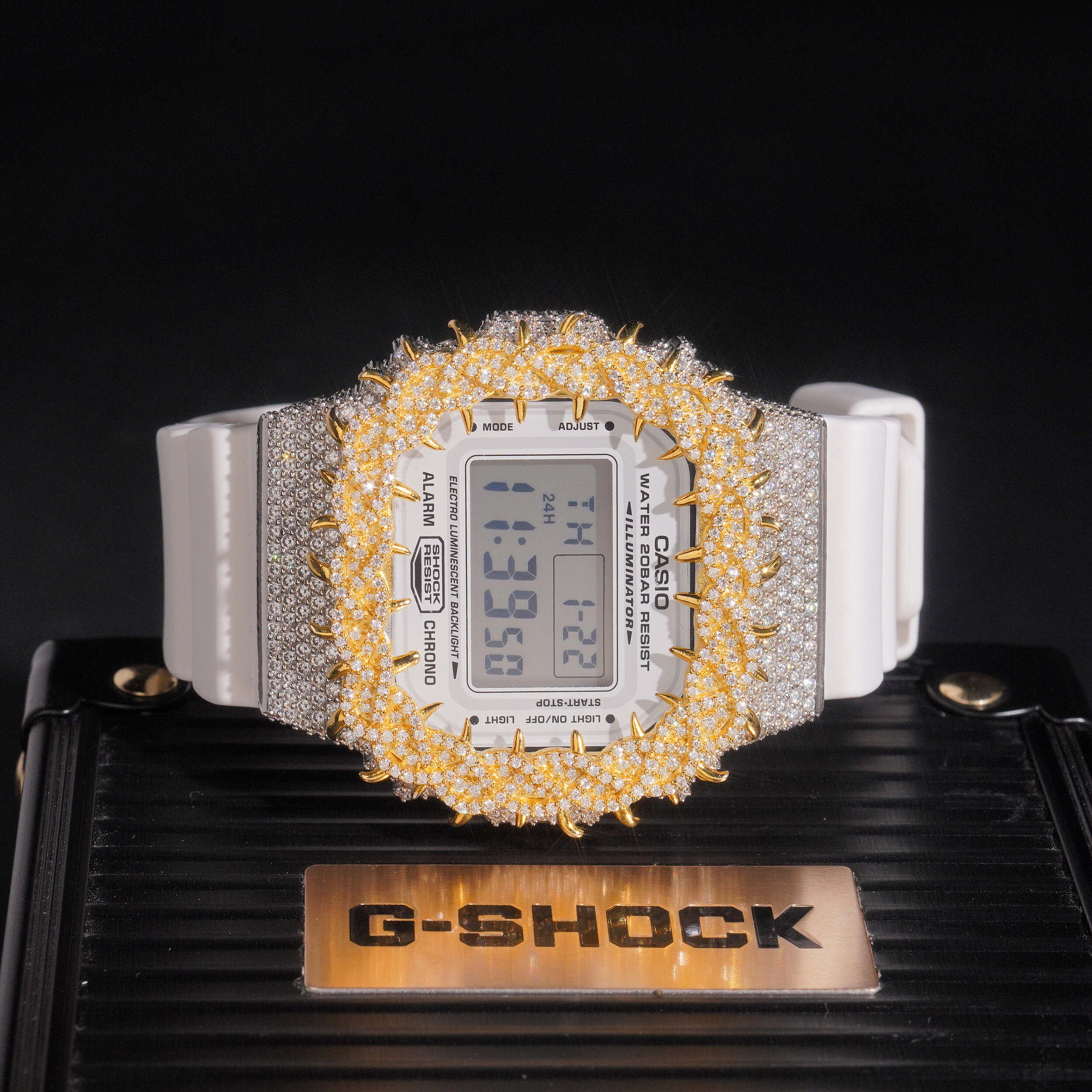 G Shock DW5600 Yellow Gold Tow Tone Moissanite Watch