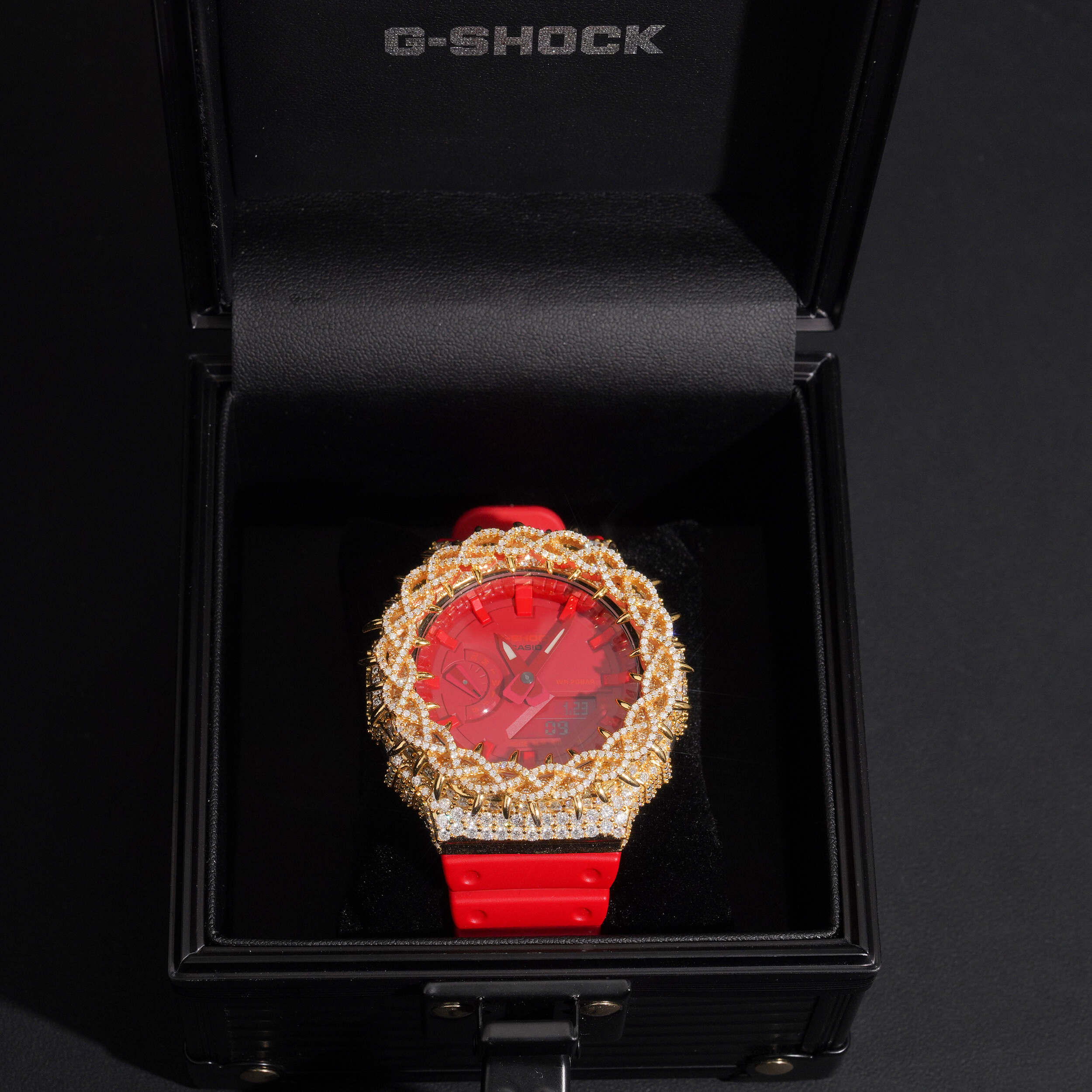 Red Strap GA2100 Gold Moissanite G Shock Watch