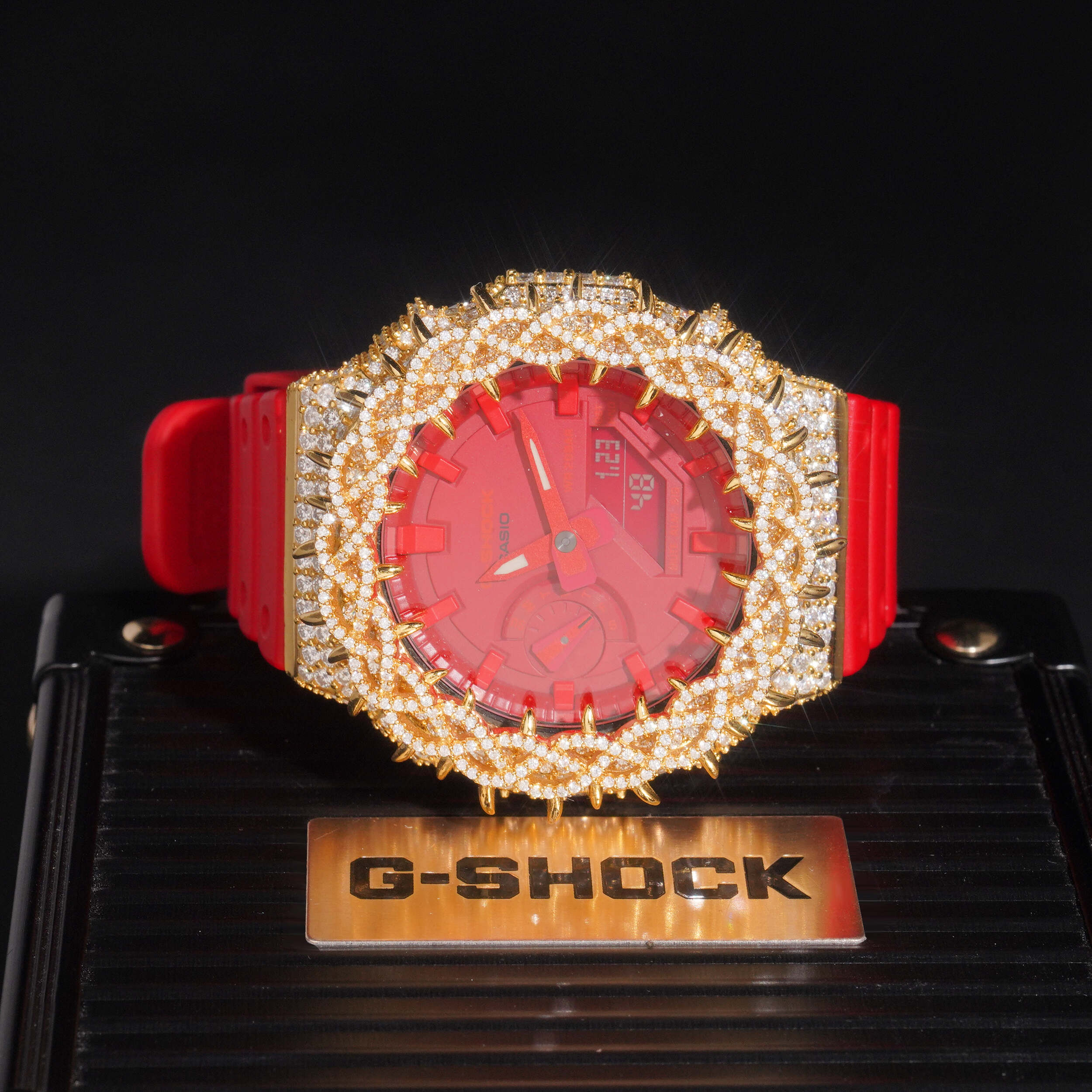 Red Strap GA2100 Gold Moissanite G Shock Watch