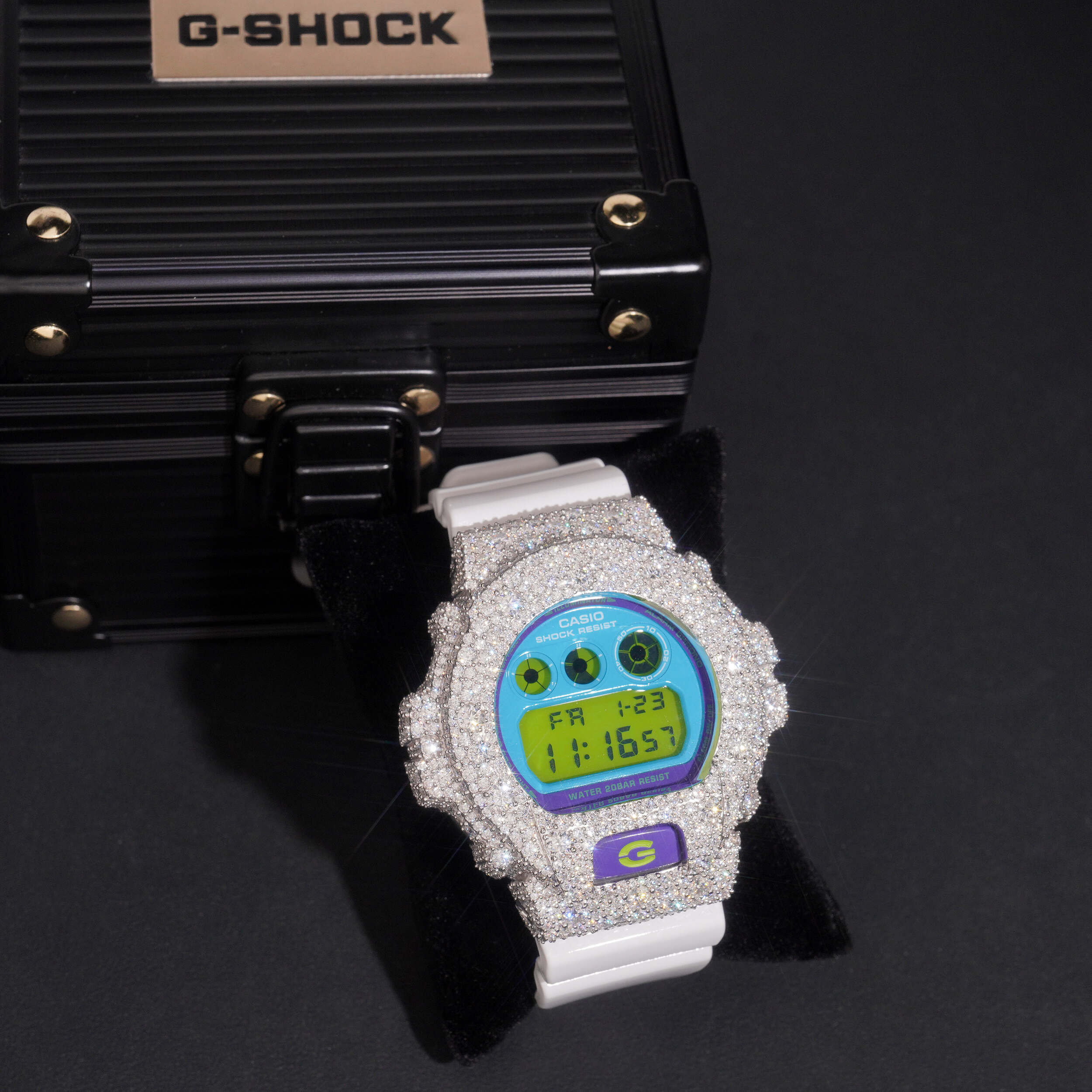 DW6900 G Shock Iced Out Buss Down Moissanite Watch Mosaic Setting
