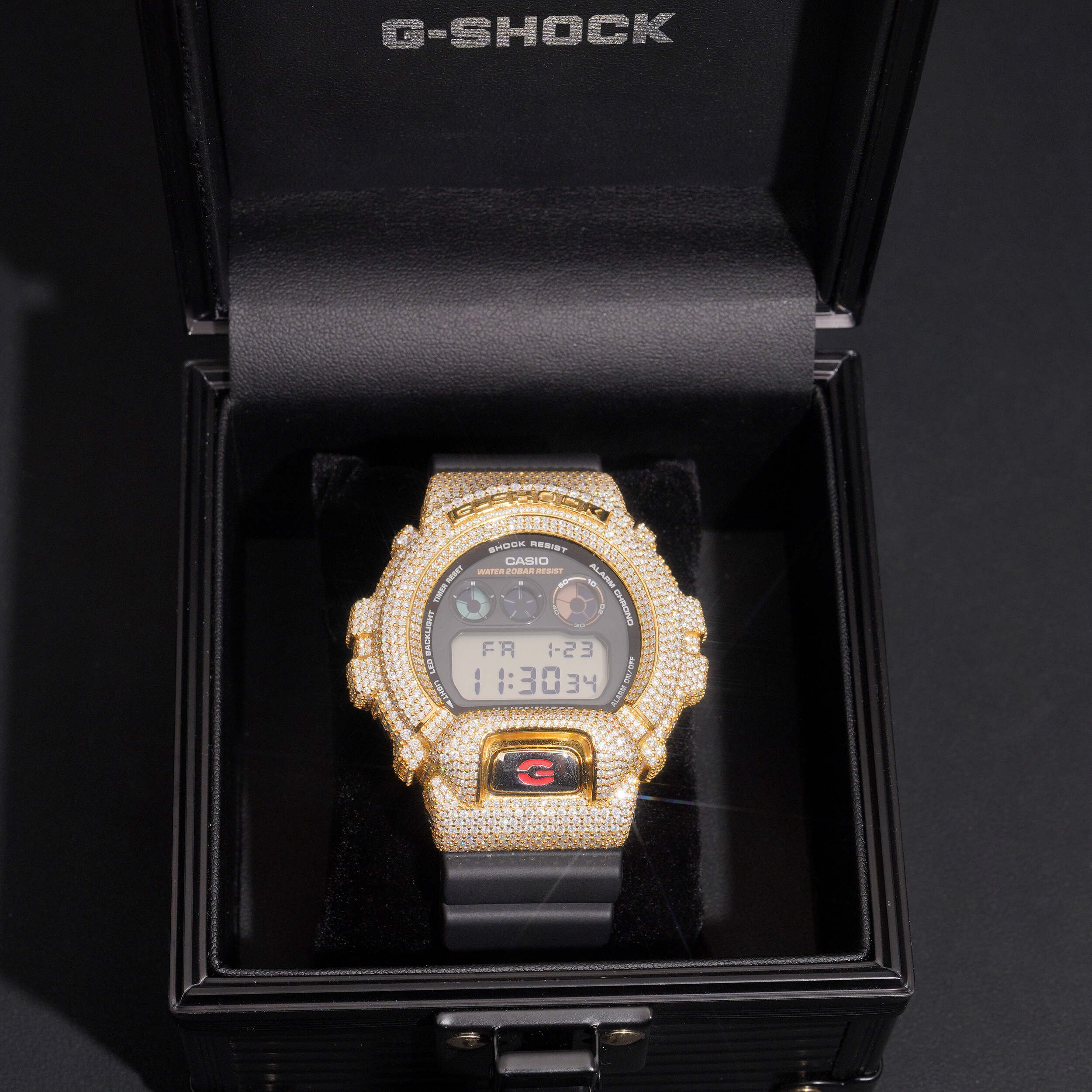 Iced Out 18K Yellow Gold G Shock Watch Moissanite Diamond