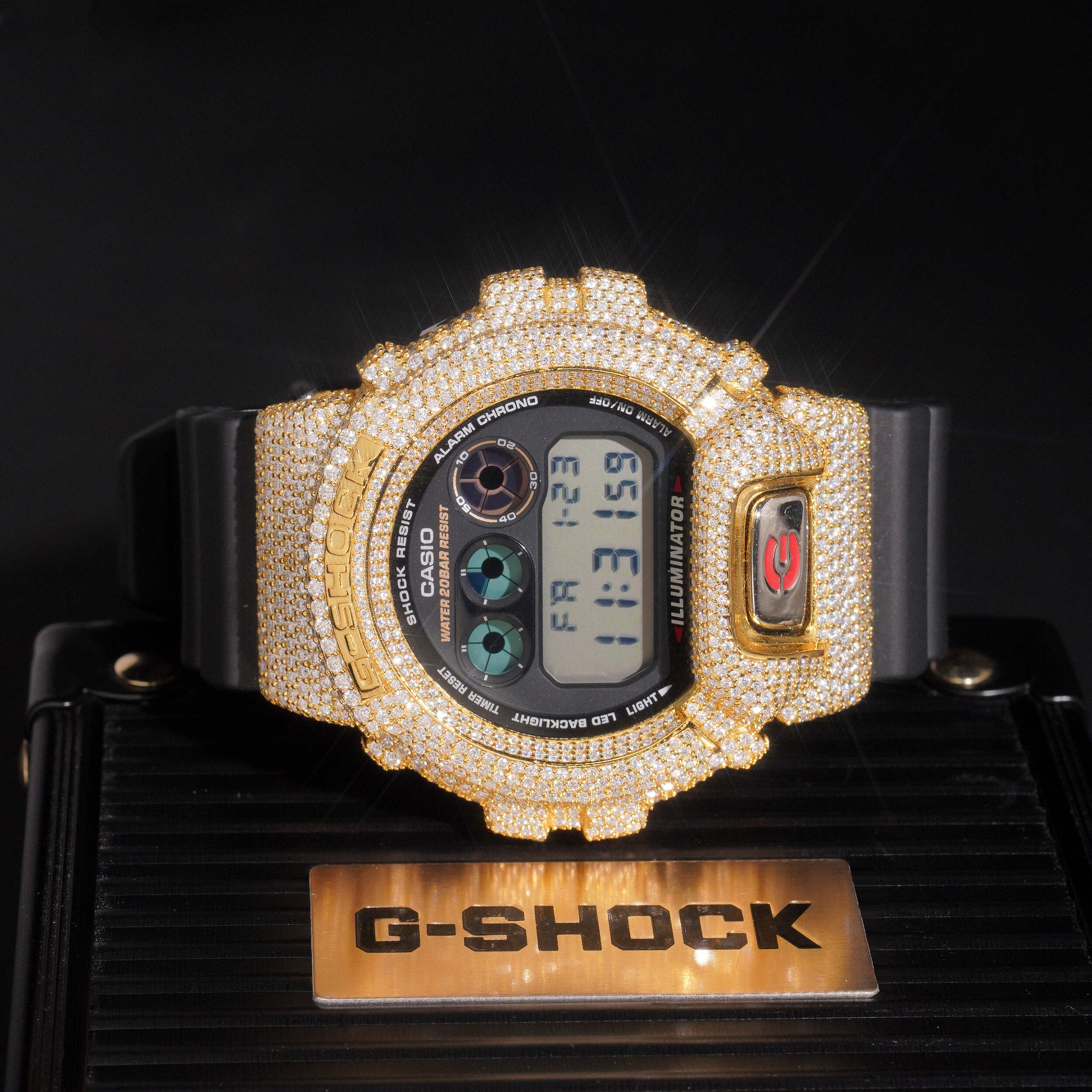 Iced Out 18K Yellow Gold G Shock Watch Moissanite Diamond
