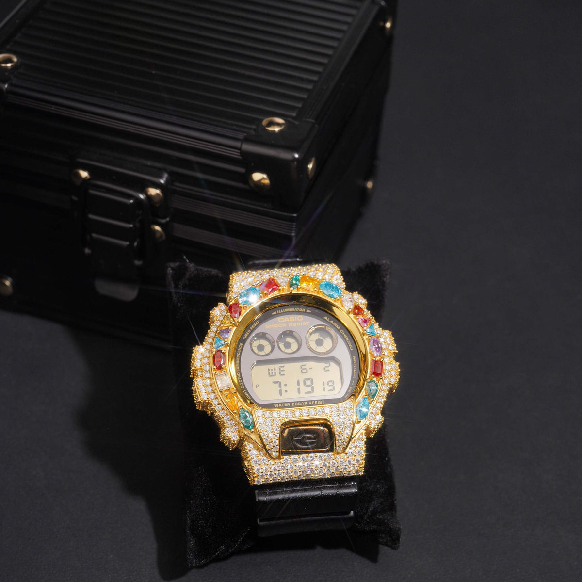 Fancy Cut Color Moissanite G Shock Watch 18K Gold
