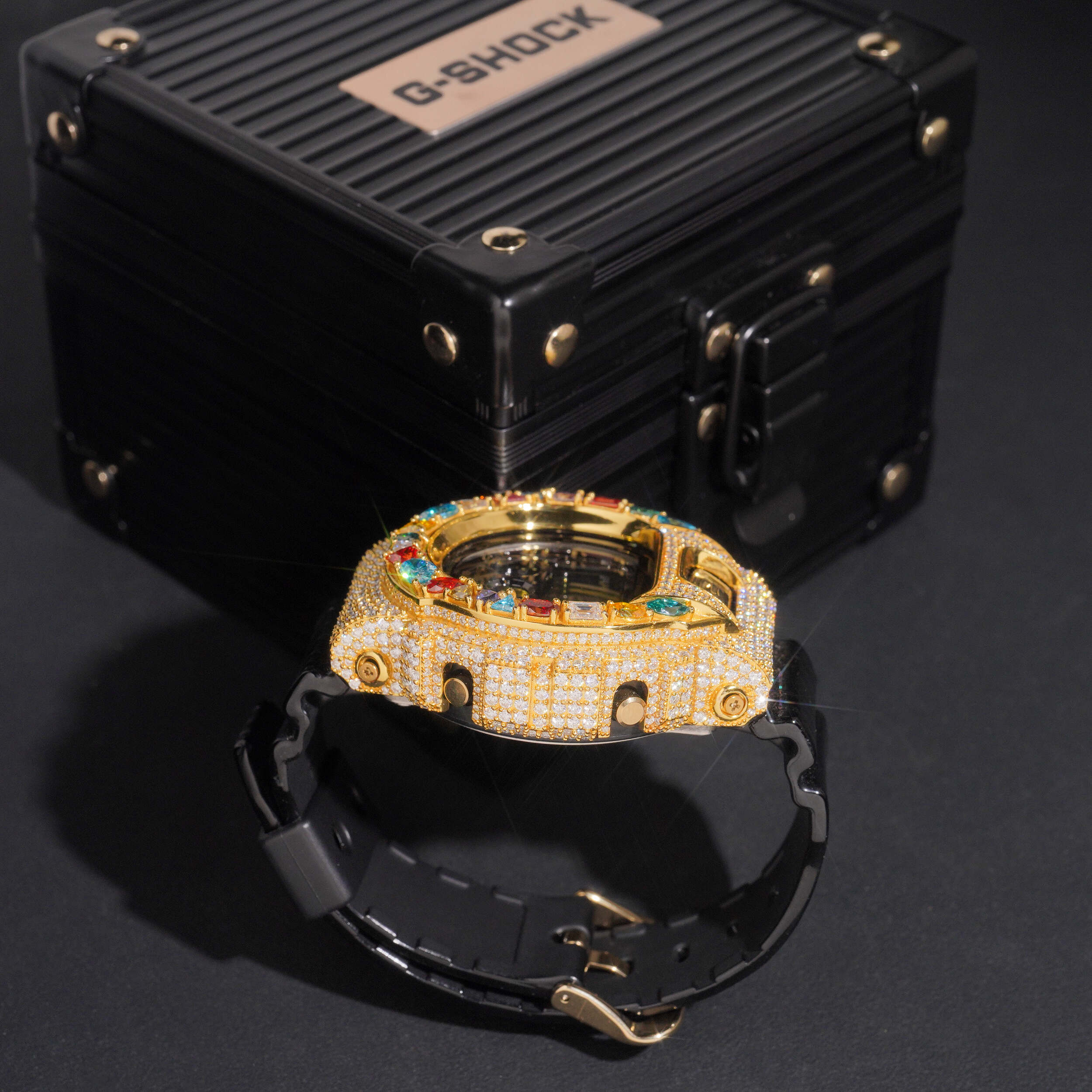 Fancy Cut Color Moissanite G Shock Watch 18K Gold