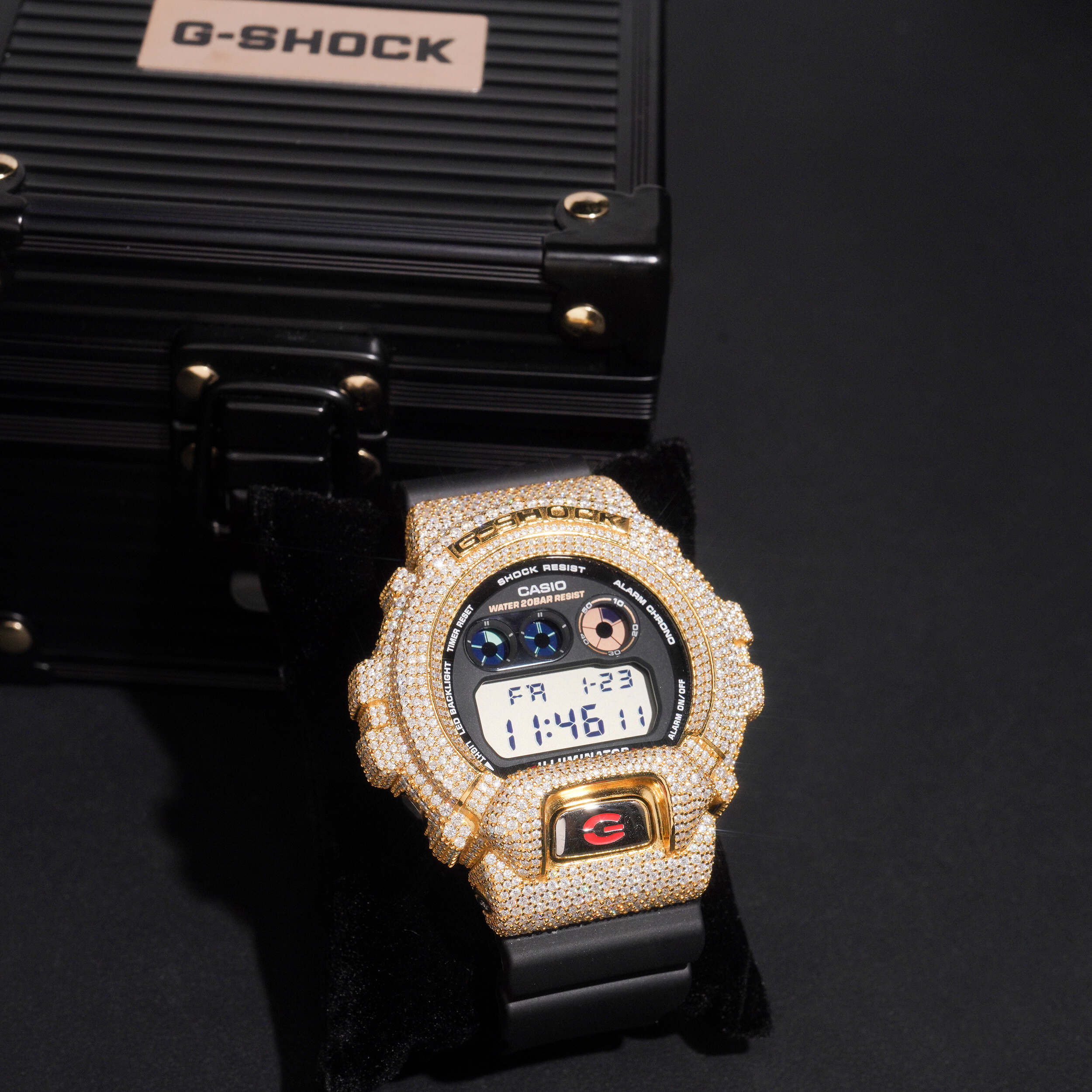 Iced Out 18K Yellow Gold G Shock Watch Moissanite Diamond