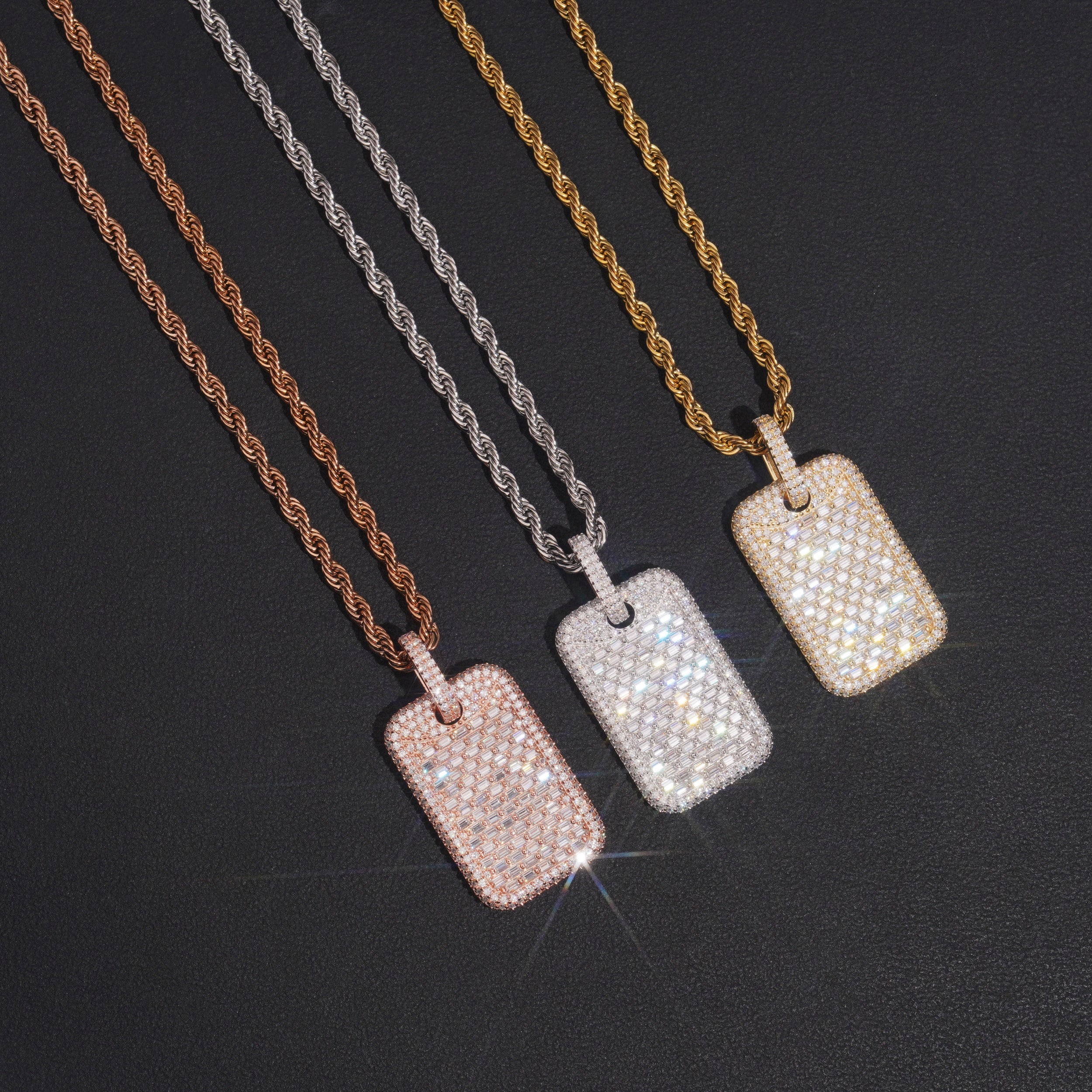 Mini Size Dog Tag Pendant Vvs Baguette Cut Moissanite