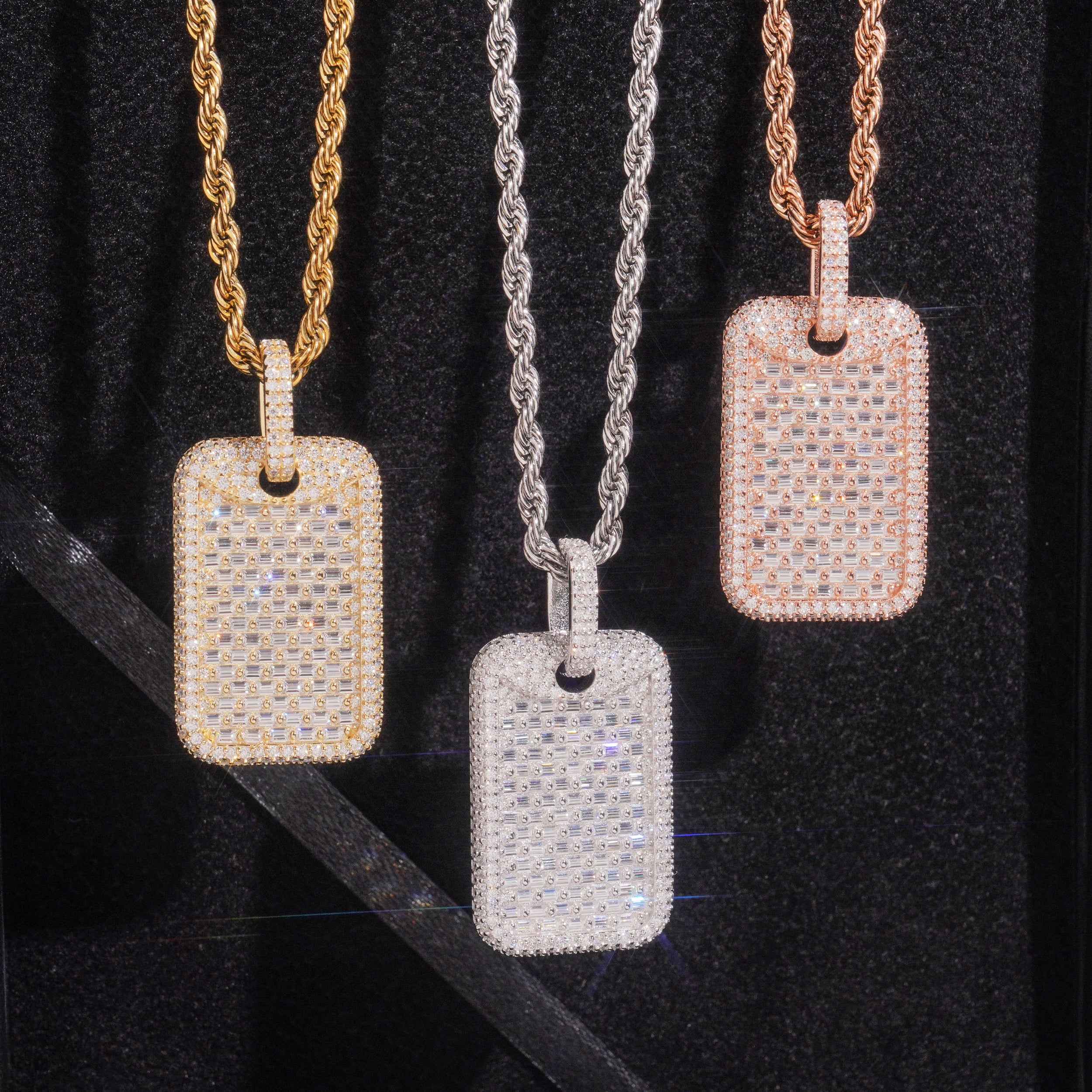 Mini Size Dog Tag Pendant Vvs Baguette Cut Moissanite