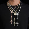 9MM Iced Out Moissanite Diamond Rosary Ball Necklce With Maria Jesus Charm