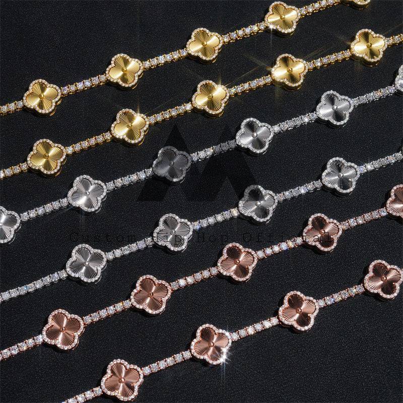 Corrente de tênis trevo de 3 mm congelada em prata esterlina 925 com testador de diamante VVS Moissanite Pass