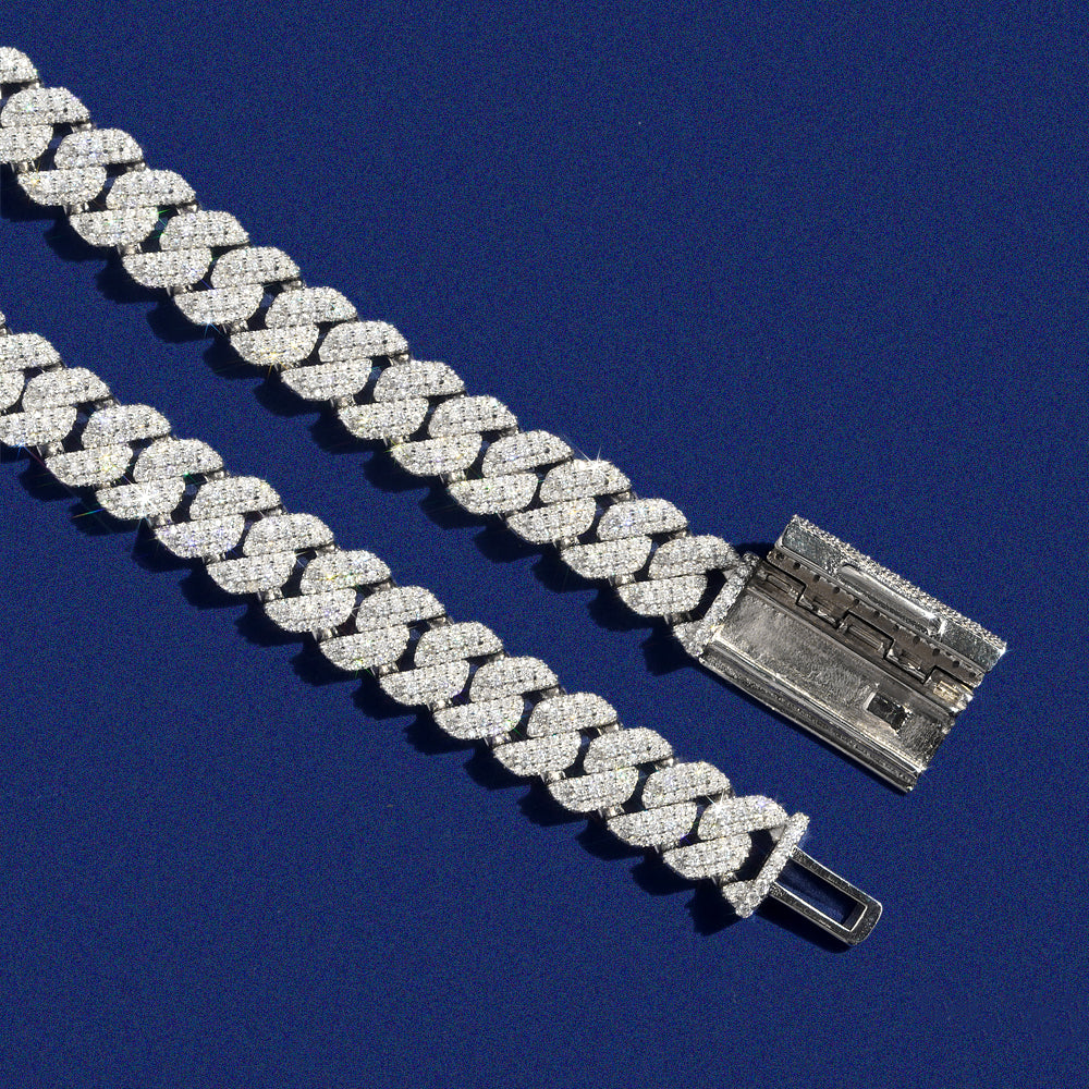 VVS Moissanite Diamond Cuban Chain Brass 10MM Three Rows