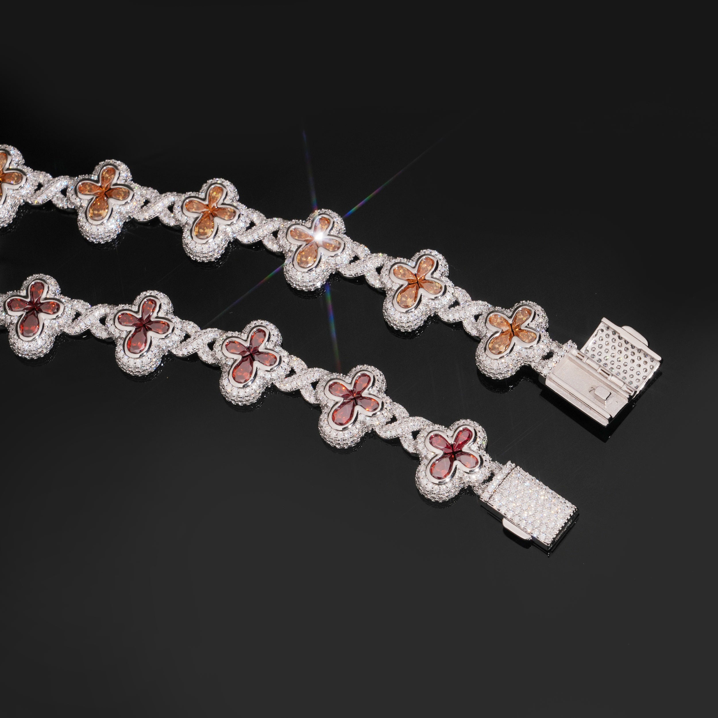 15MM Men Clover Bracelet Color Moissanite Diamond