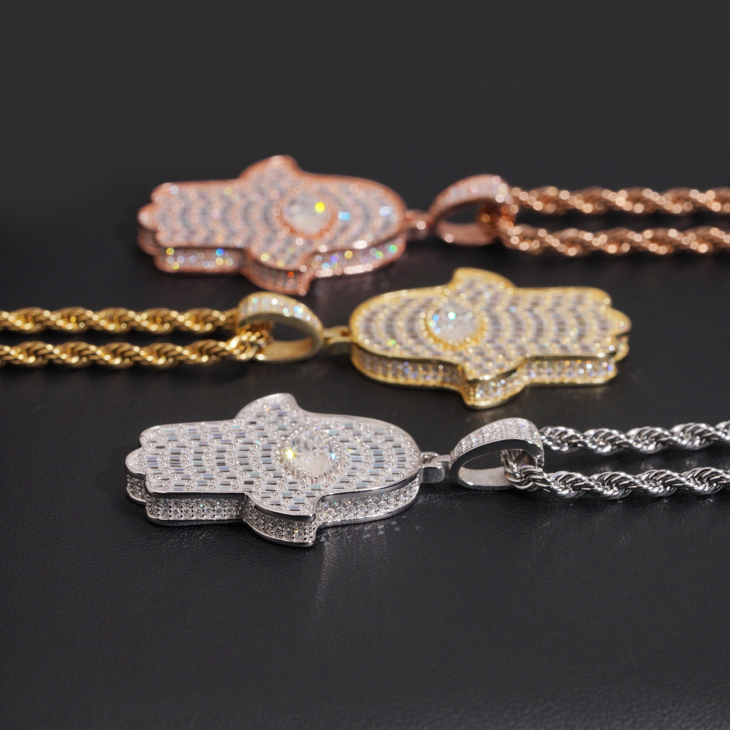 VVS Moissanite Diamond Hamsa Pendant Solid Silver