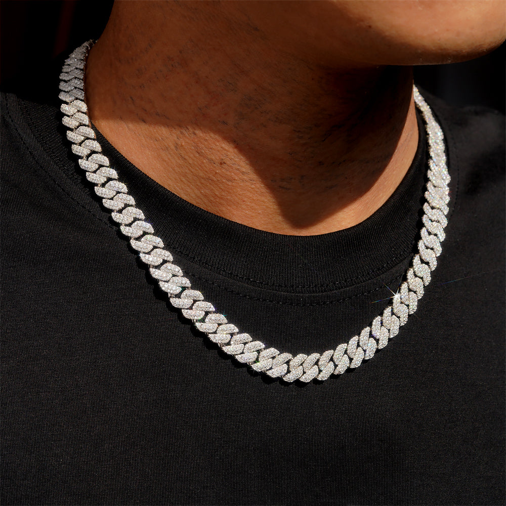 Three Rows 10MM Lab Grown Diamond Cuban Link Chain Necklace For Men