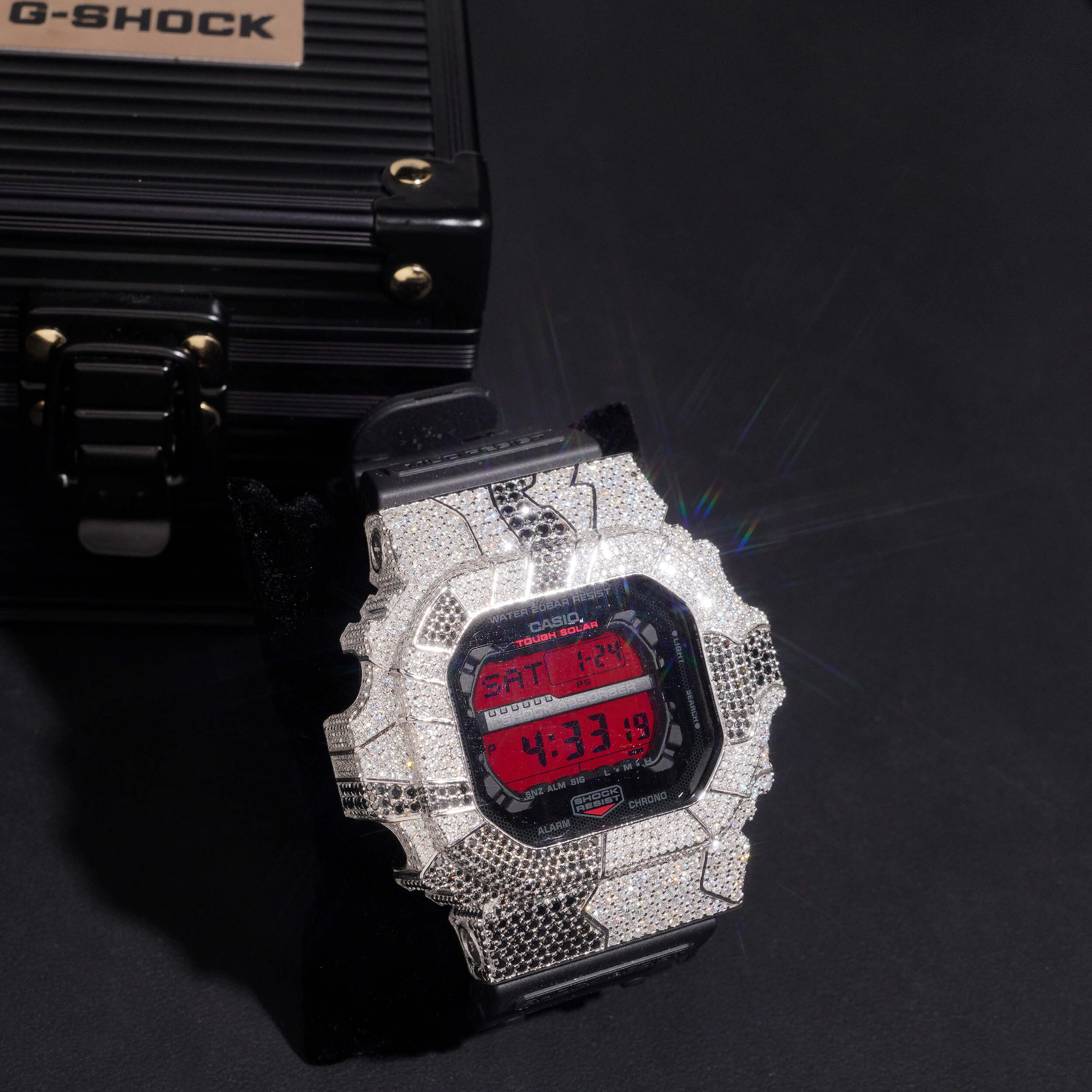 Black Mix White Moissanite Diamond Casio G Shock Watch GX56