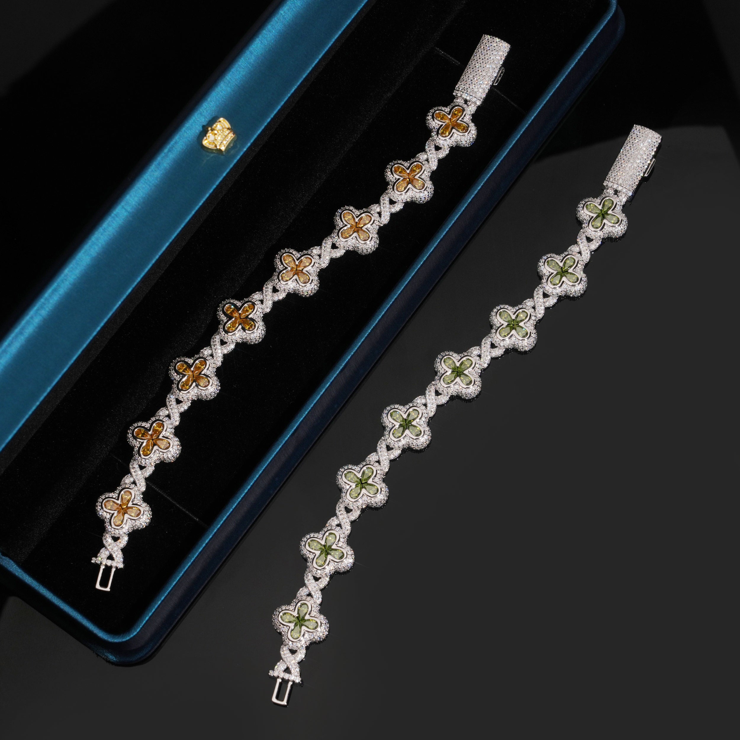 Iced Out 15MM Color Moissanite Clover Men Bracelet