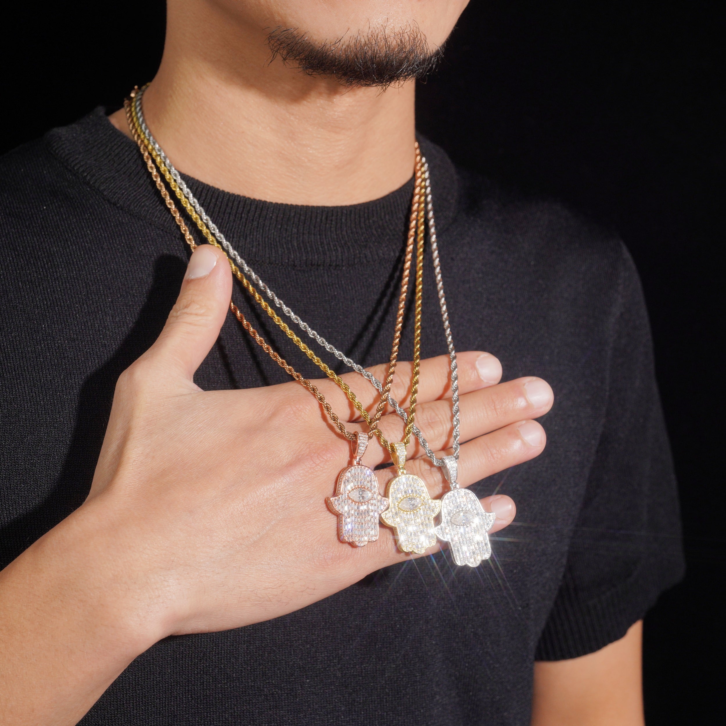 VVS Moissanite Diamond Hamsa Pendant Solid Silver