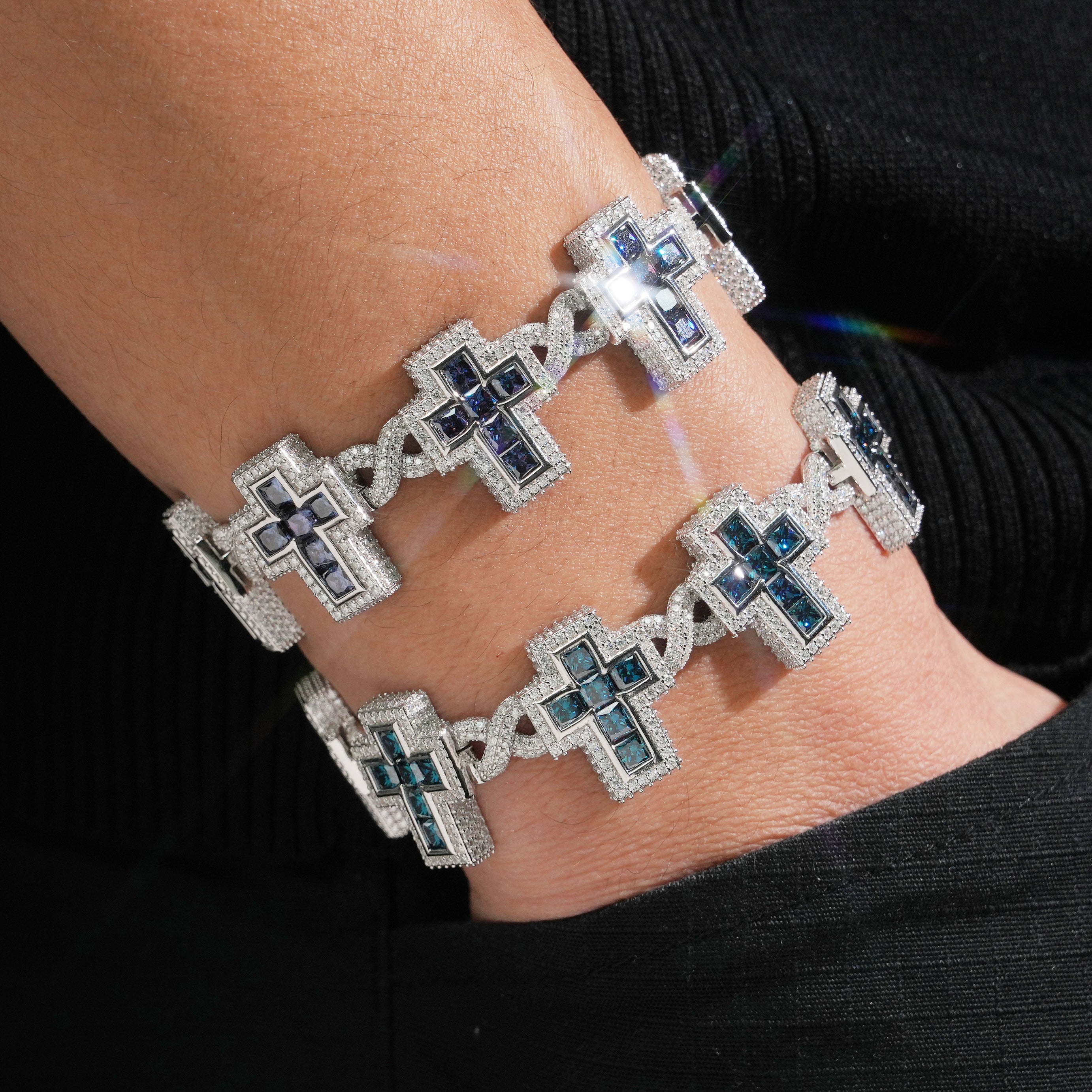 Princess Cut Color Moissanite Cross Infinity Link Bracelet Men