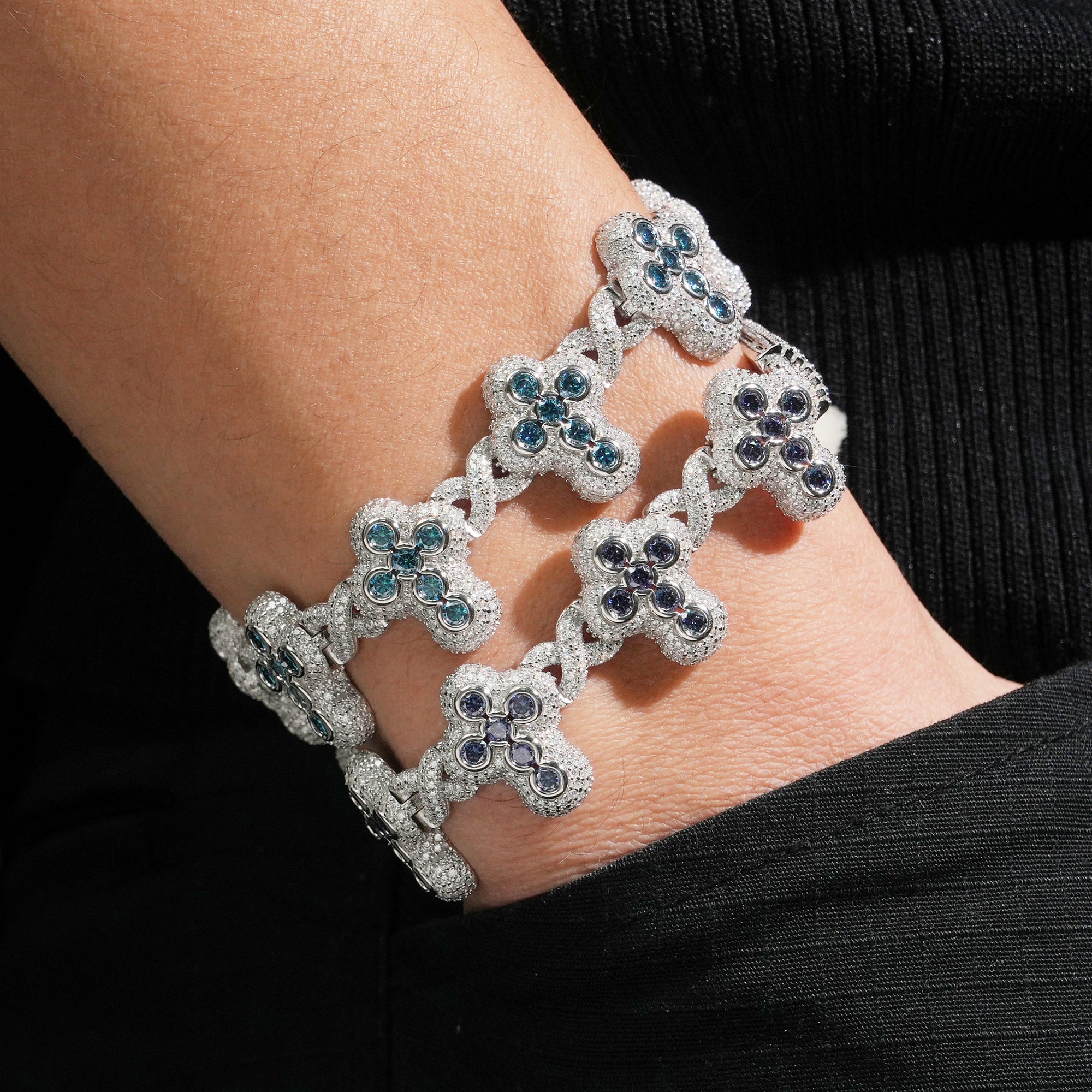 Color Moissanite Cross Infinity Bracelet For Men Iced Out 925 Silver