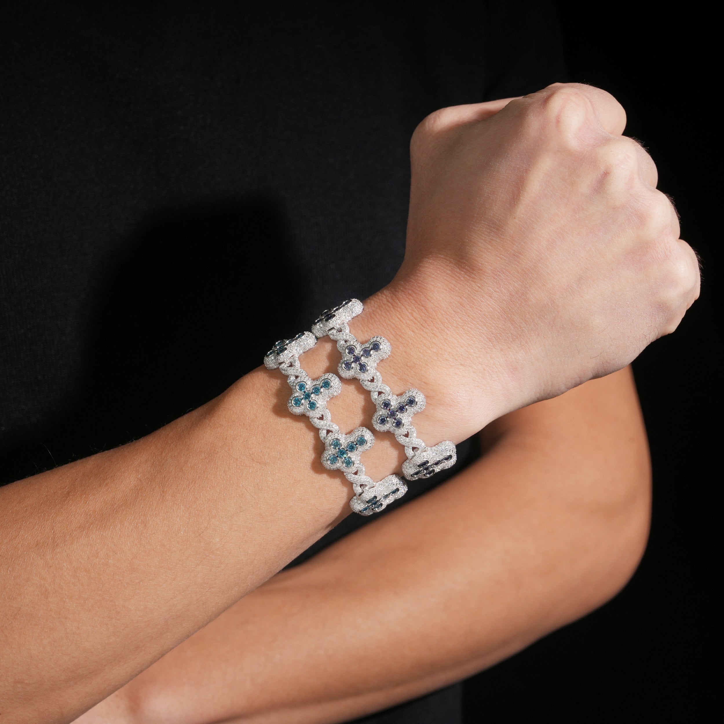 Color Moissanite Cross Infinity Bracelet For Men Iced Out 925 Silver