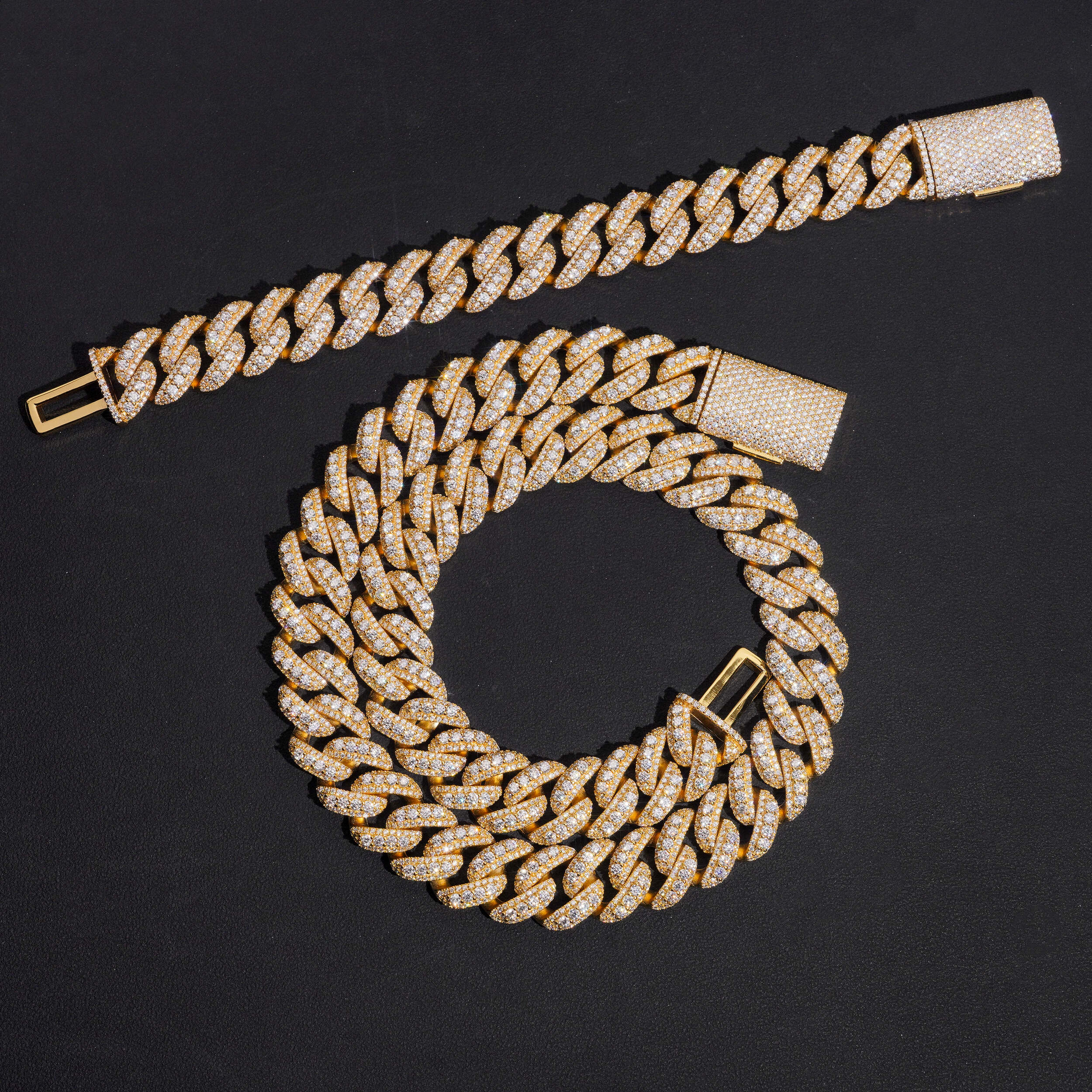 18MM Three Rows Raised Stone Cuban Link Chain Necklace VVS Moissanite