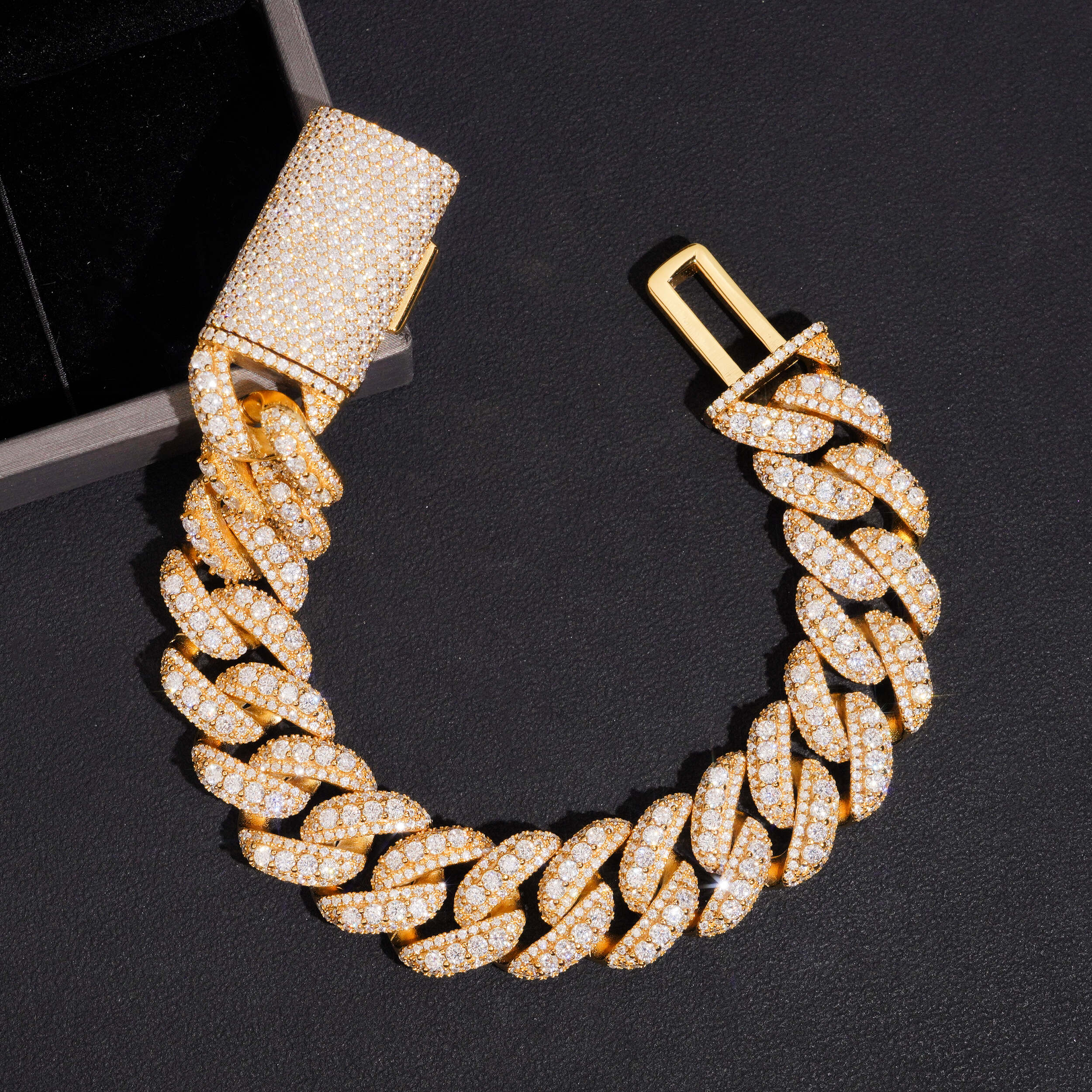 18MM Three Rows Raised Stone Cuban Link Chain Necklace VVS Moissanite