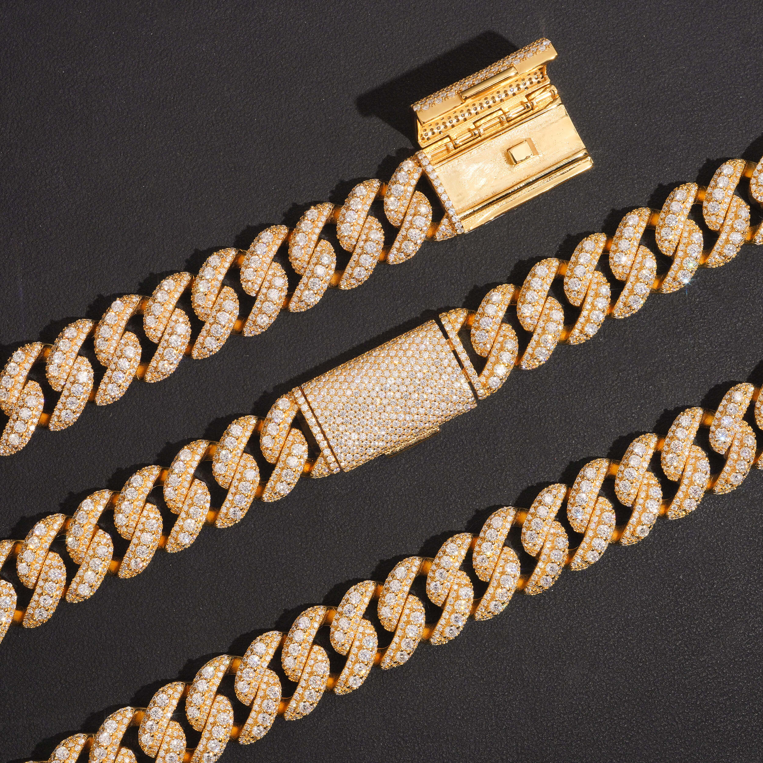 18MM Three Rows Raised Stone Cuban Link Chain Necklace VVS Moissanite