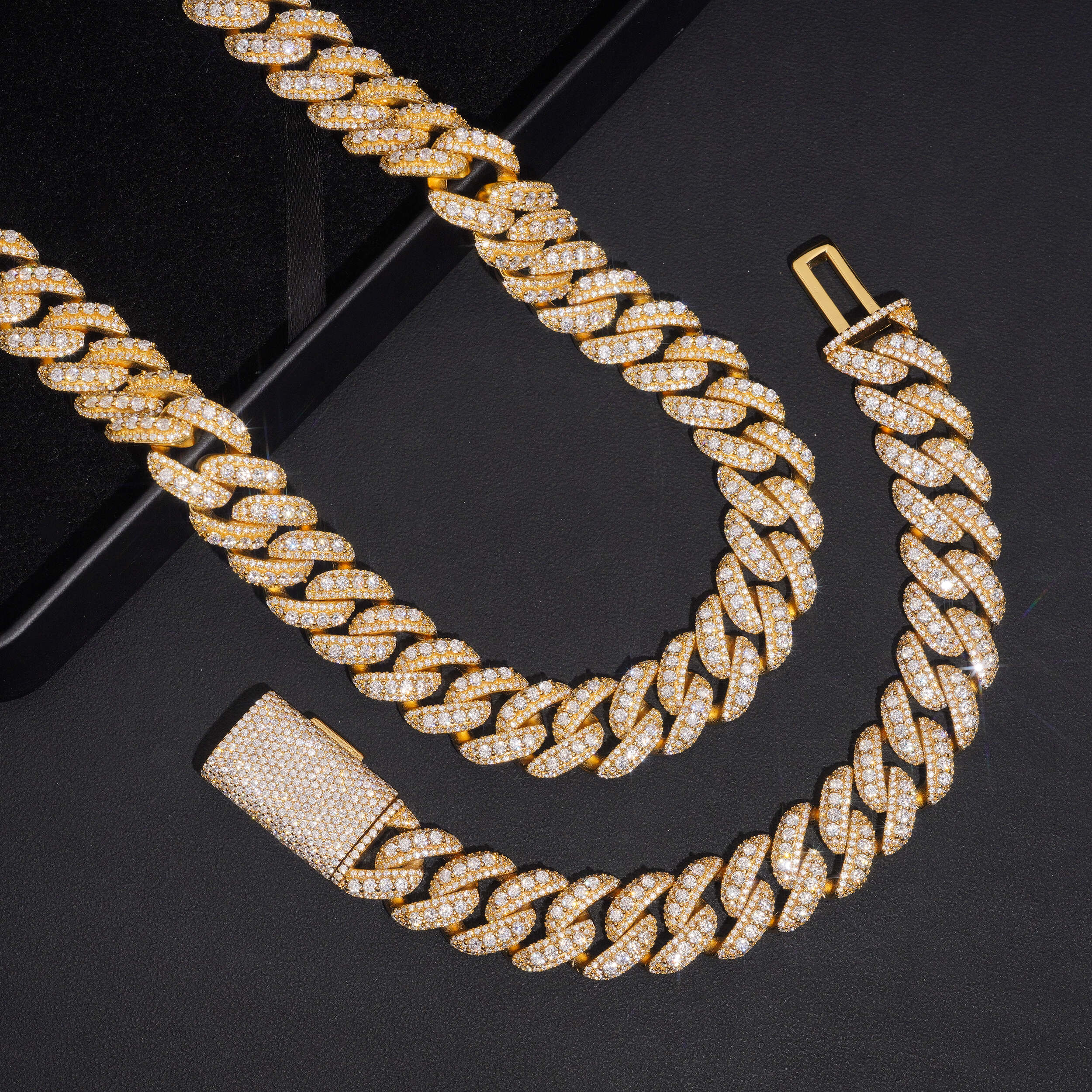 18MM Three Rows Raised Stone Cuban Link Chain Necklace VVS Moissanite