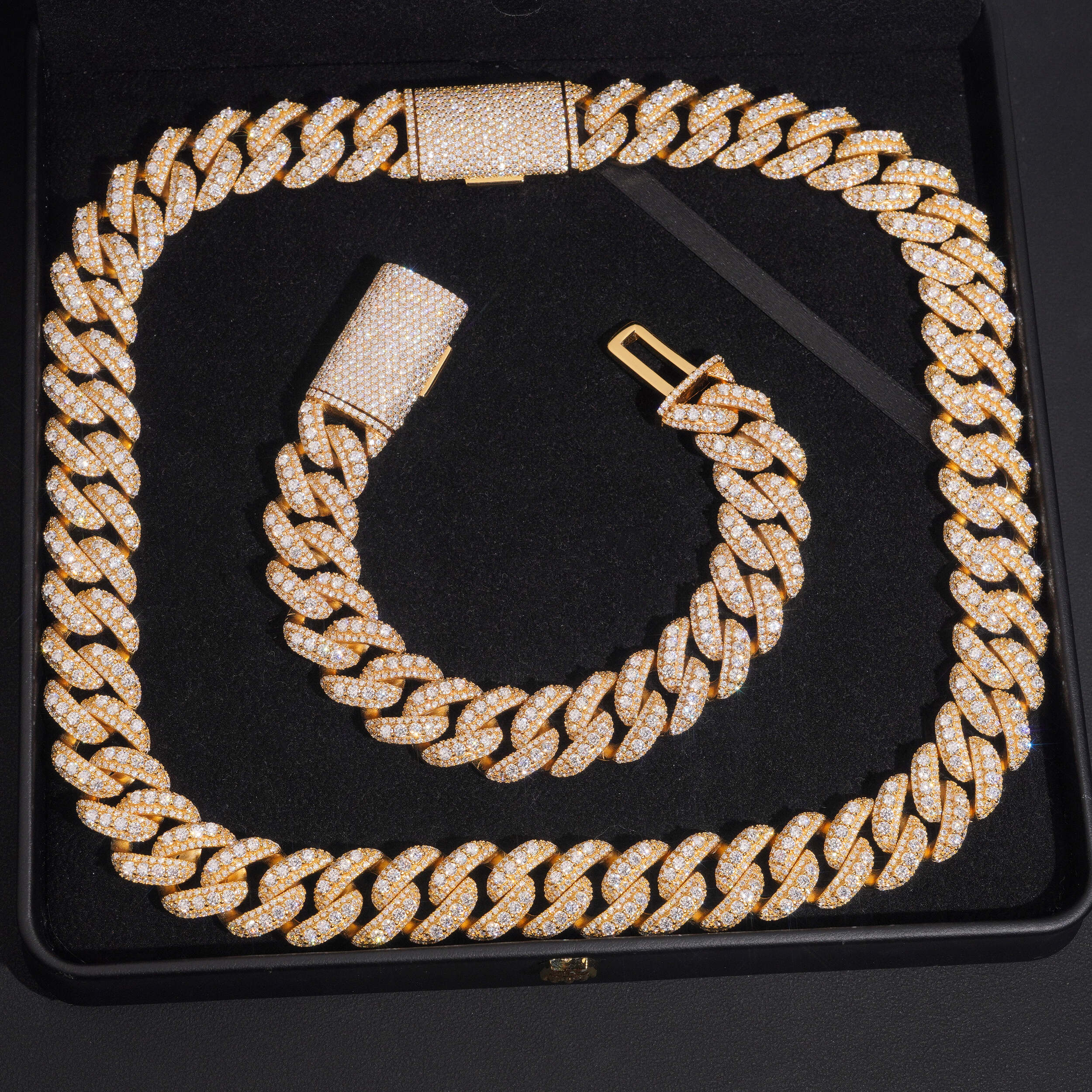 18MM Three Rows Raised Stone Cuban Link Chain Necklace VVS Moissanite