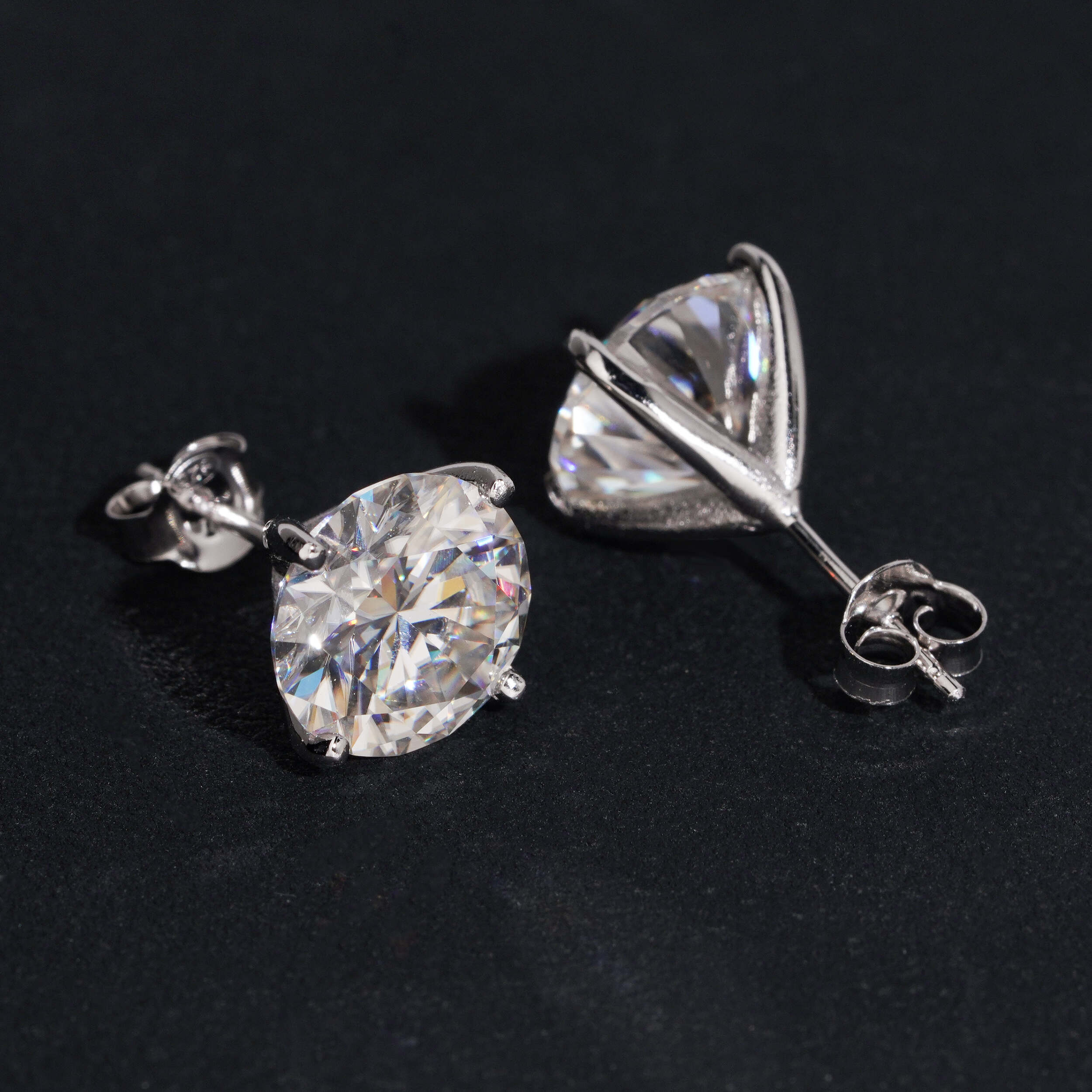 Three Prong Martini Setting Moissanite Diamond Stud Earrings