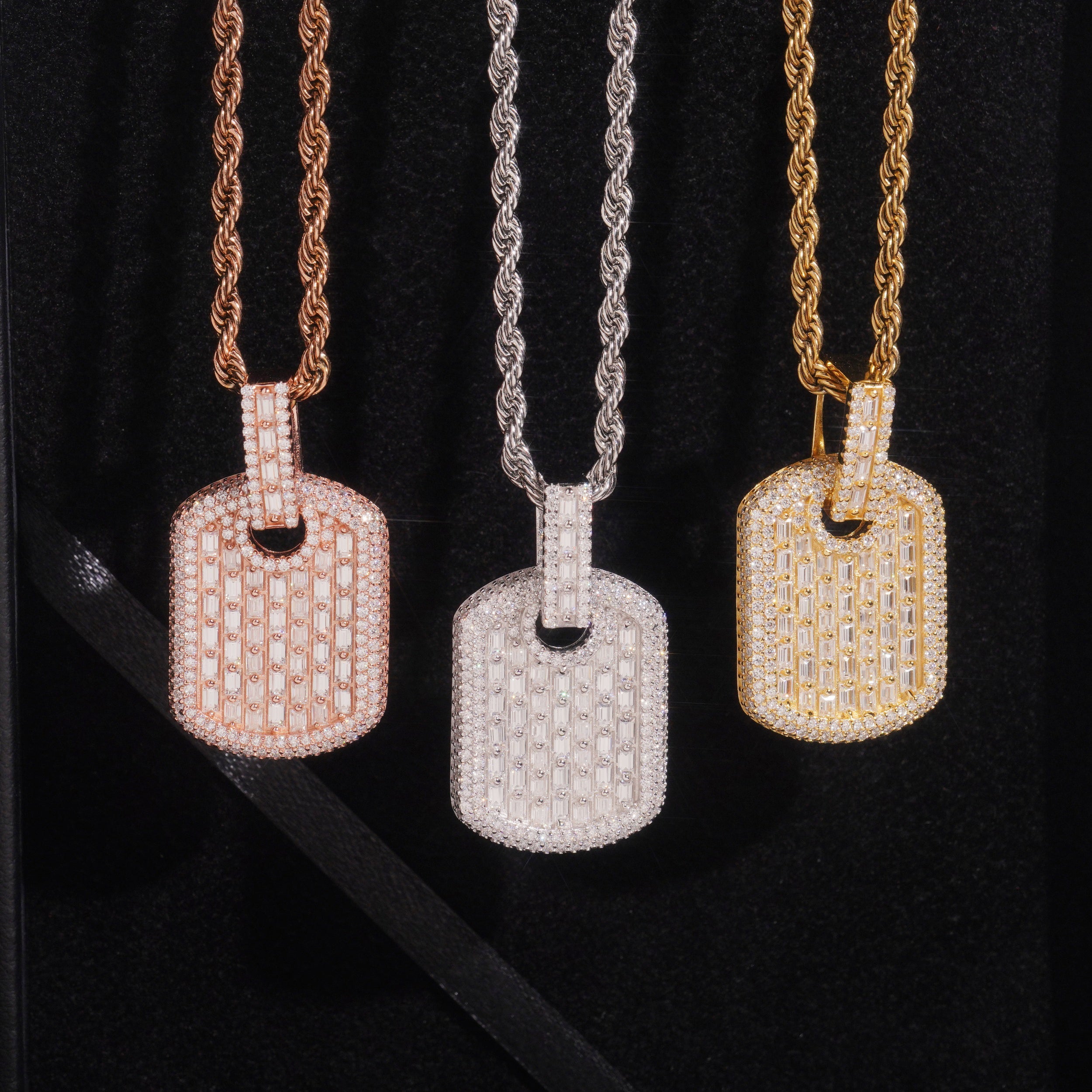 Mini Size Baguette Cut Moissanite Diamond Dog Tag Pendant