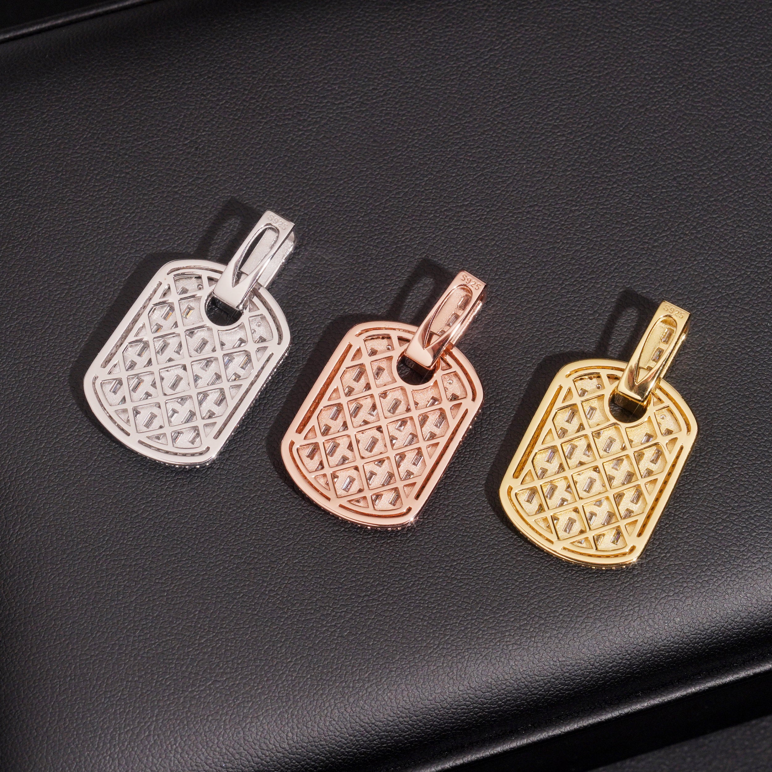 Mini Size Baguette Cut Moissanite Diamond Dog Tag Pendant