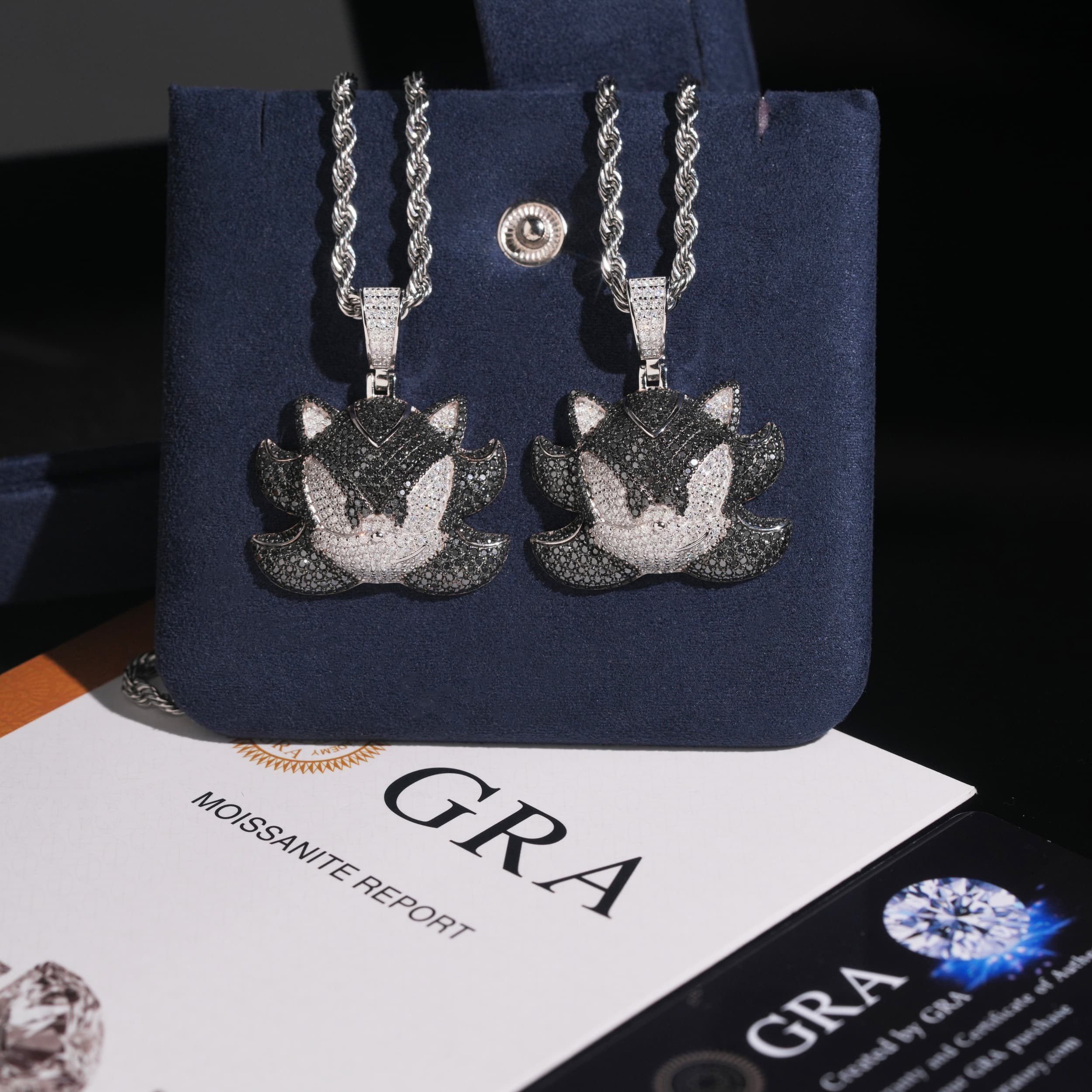 3D Iced White Mix Black Moissanite Evil Charm Pendant