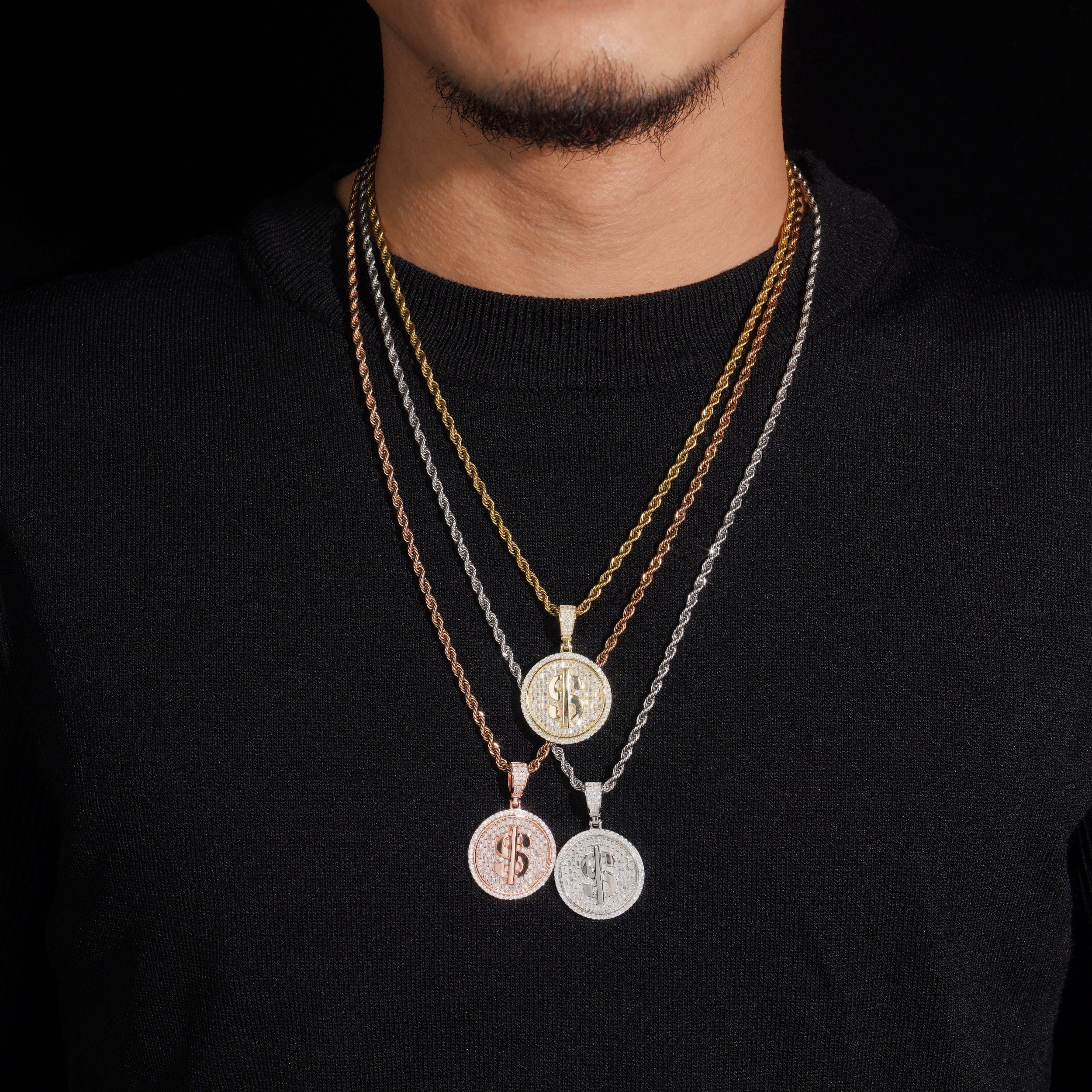 Circle Style VVS Baguette Cut Moissanite Diamond Dollar Sign Pendant