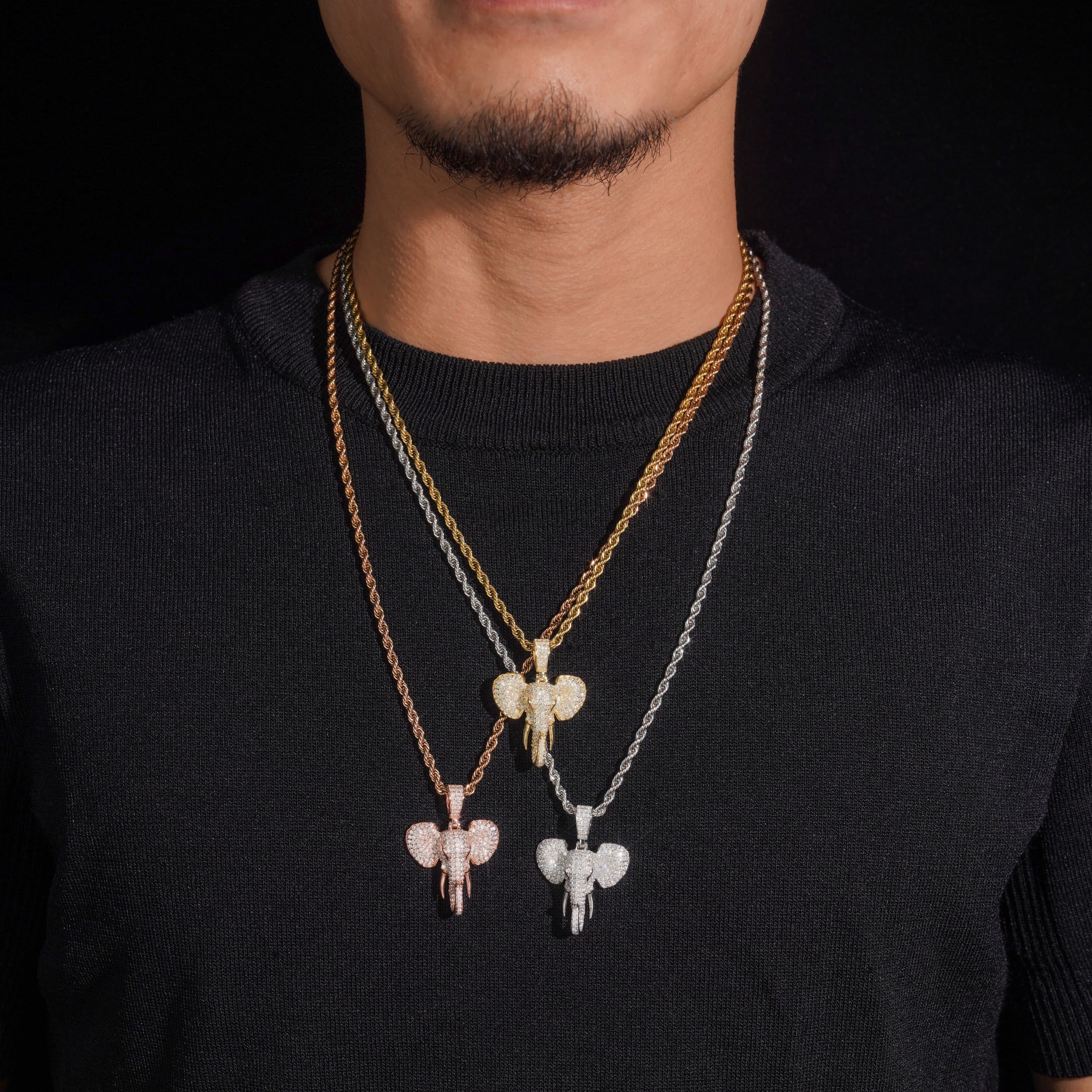 Iced Out Moissanite Diamond Elephant Charm Pendant