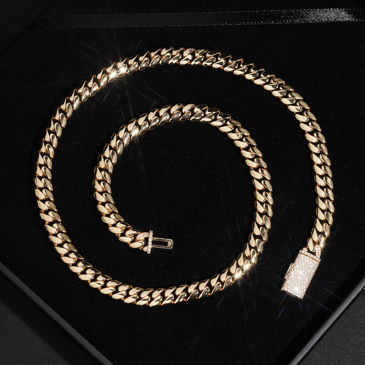 925 Sterling Silver VVS Lab Diamond Clasp 8MM Cuban Necklace