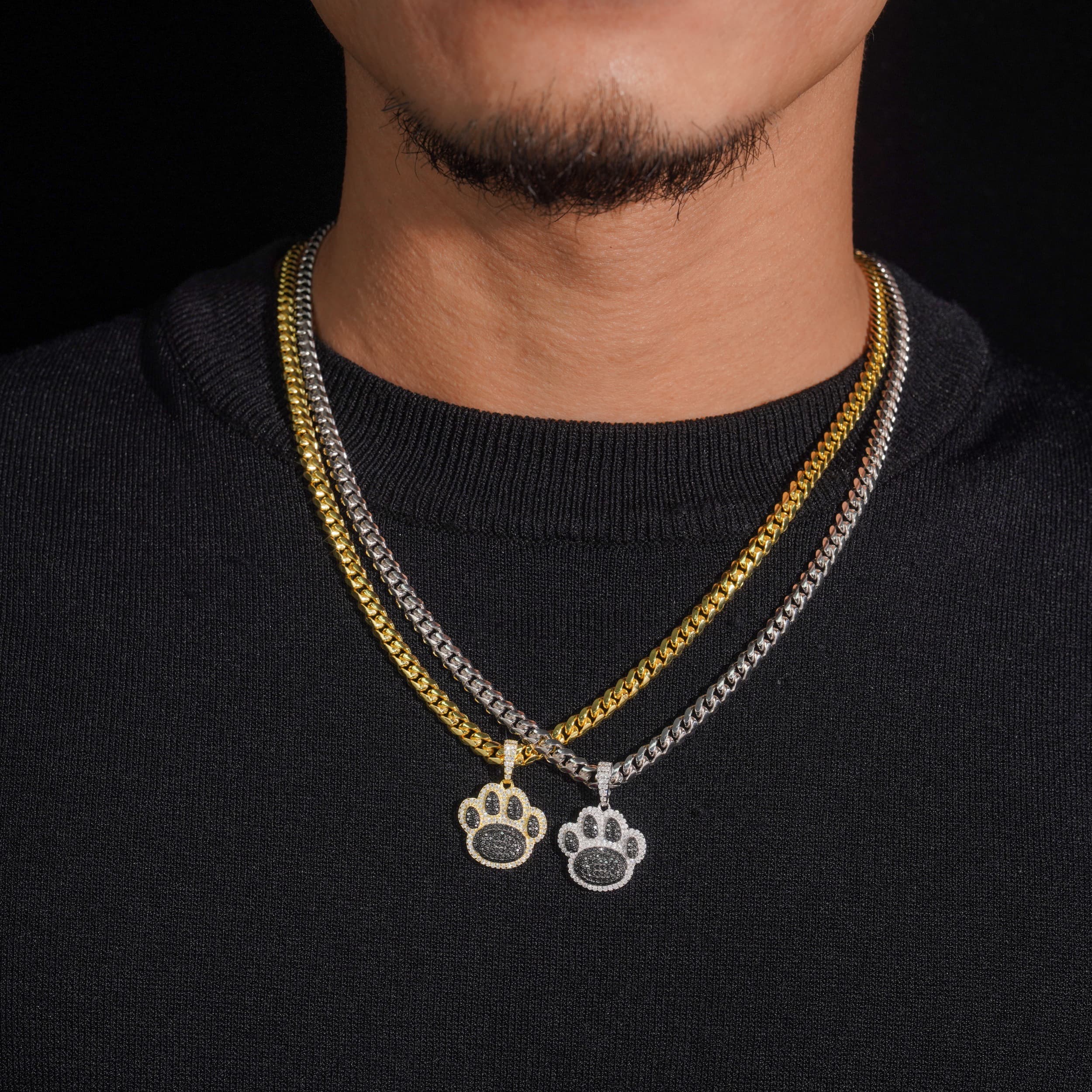 White Mix Black Moissanite Diamond Mini Size Dog Paw Pendant