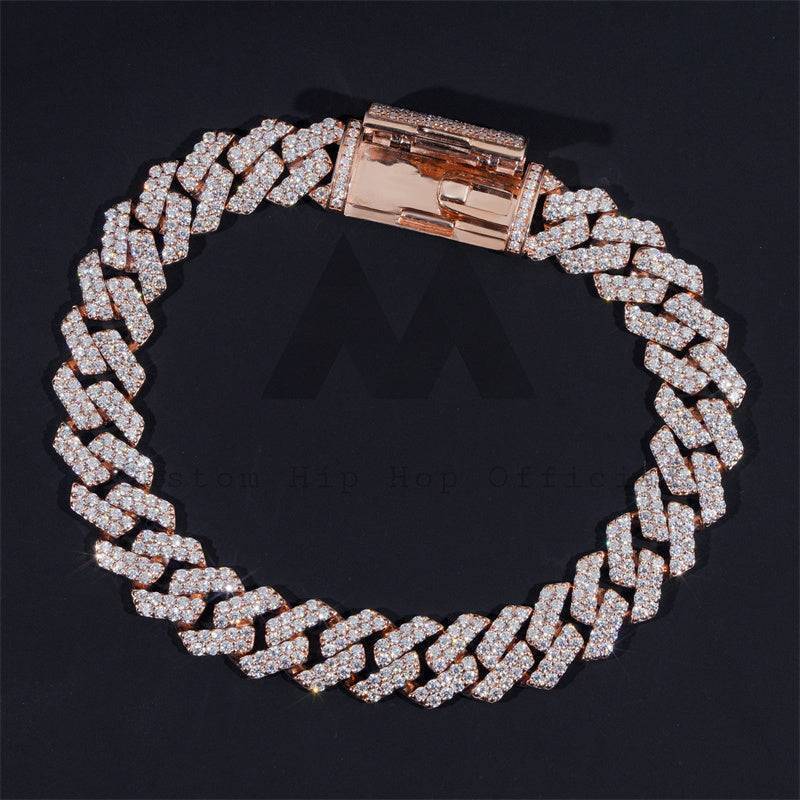 Hip hop jewelry featuring 10K real rose gold 10MM VVS moissanite diamond Cuban bracelet iced out