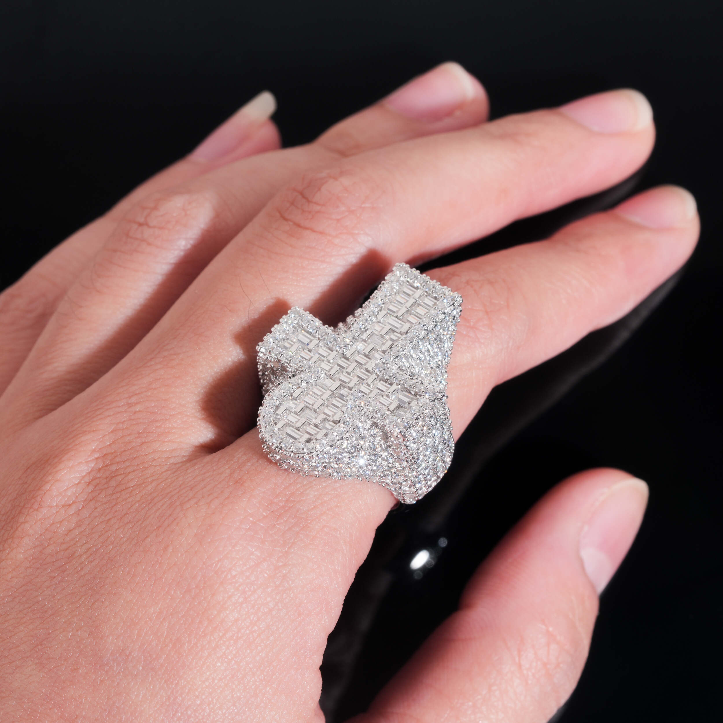 925 Sterling Silver Men Hip Hop Jewelry VVS Moissanite Iced Out Cross Ring