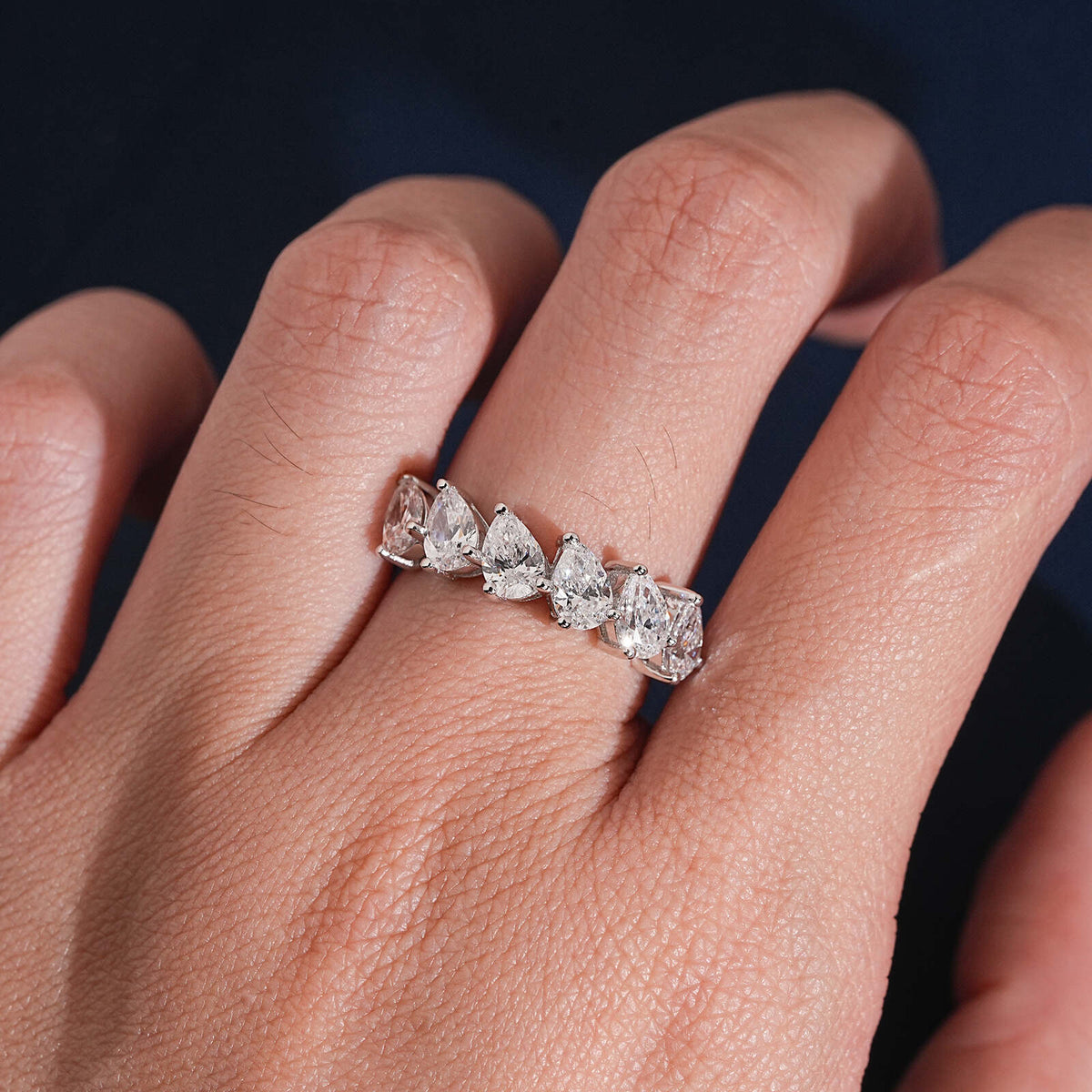 3CT Pear Cut VVS Lab Grown Diamond Eternity Ring Band