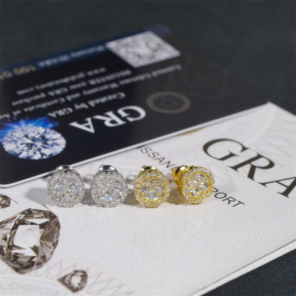 Hip Hop Style 925 Silver Moissanite Stud Earrings