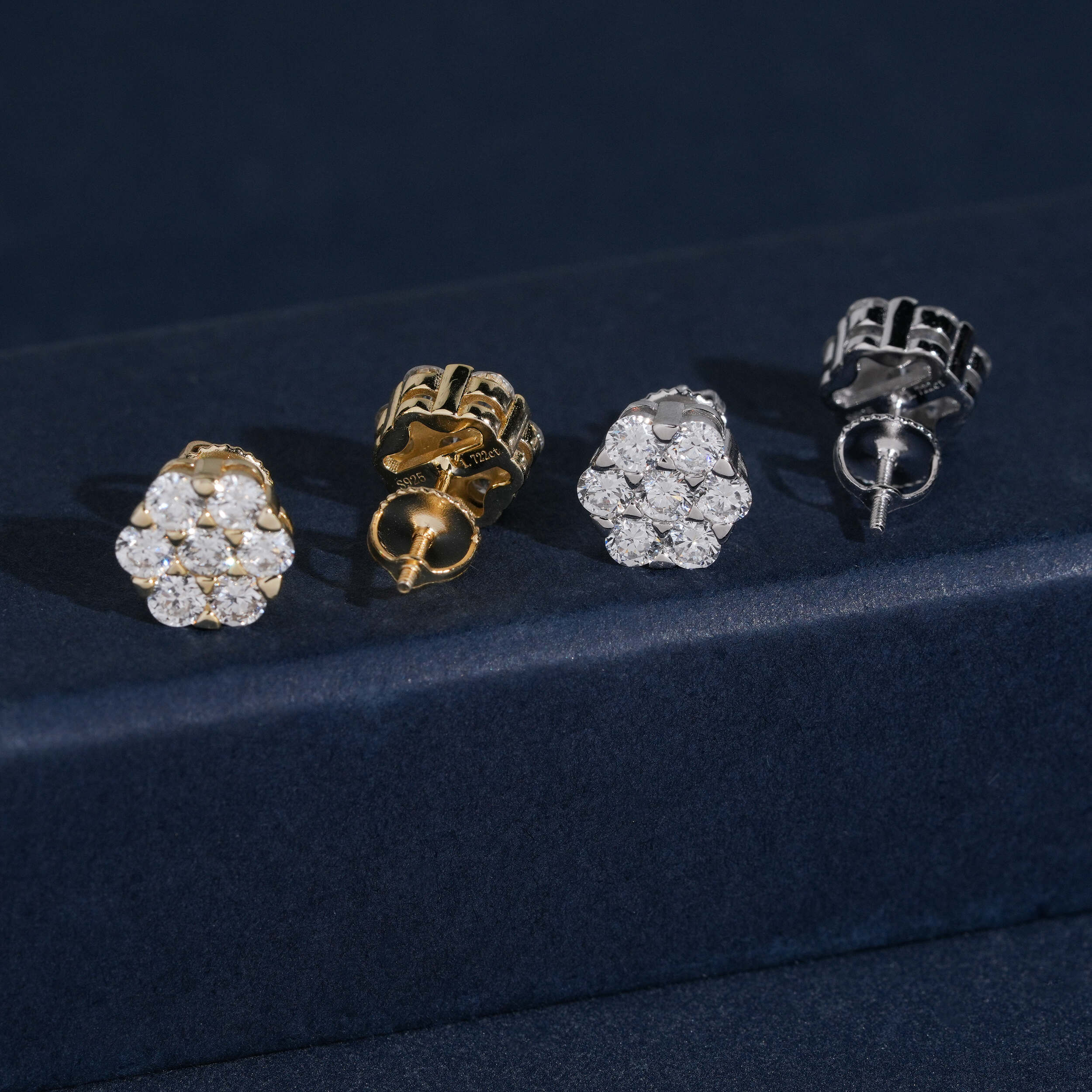 VVS Lab Grown Diamond Men Cluster Stud Earrings Sterling Silver