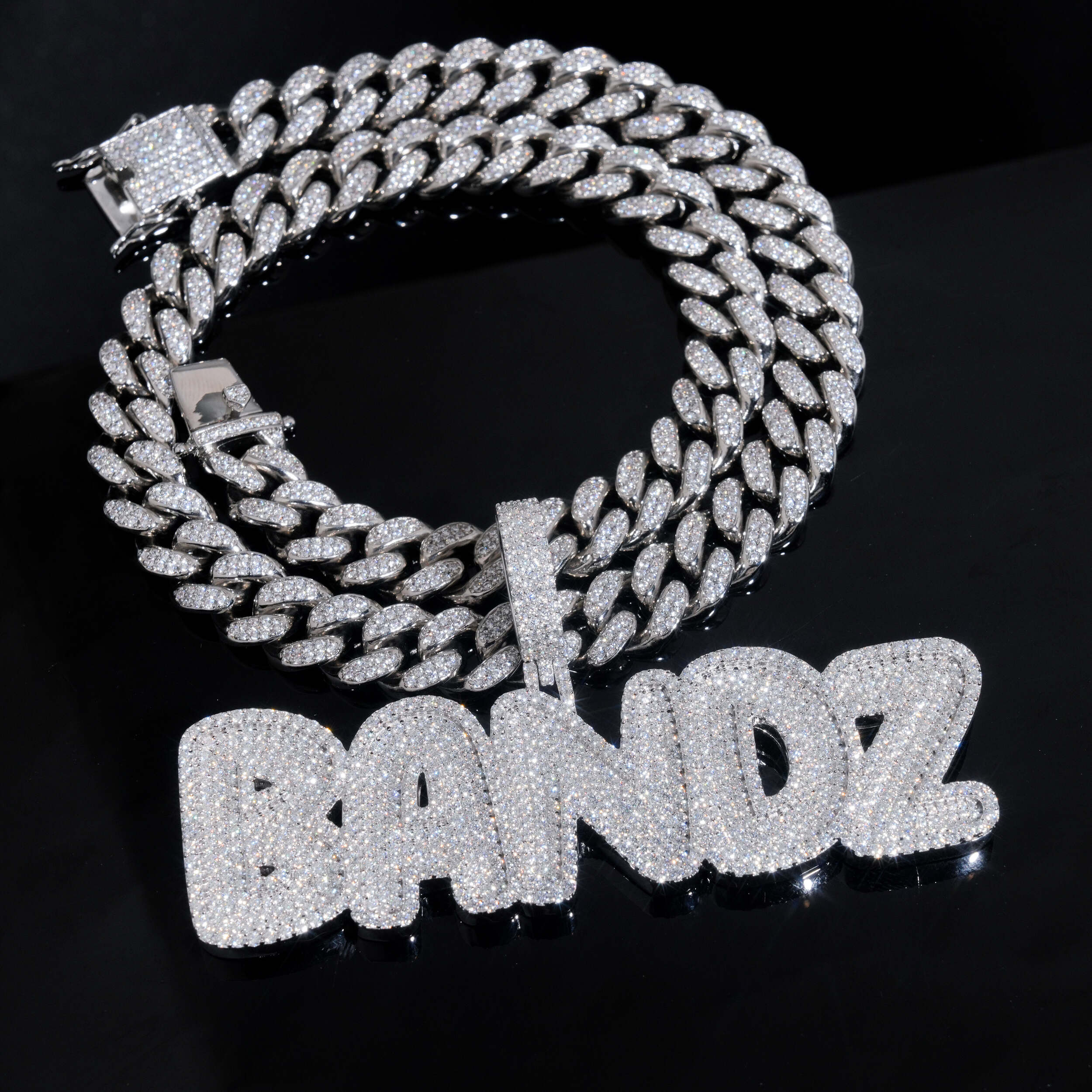 925 Silver Iced Out VVS Moissanite Diamond Custom Name Pendant Match 15MM Cuban