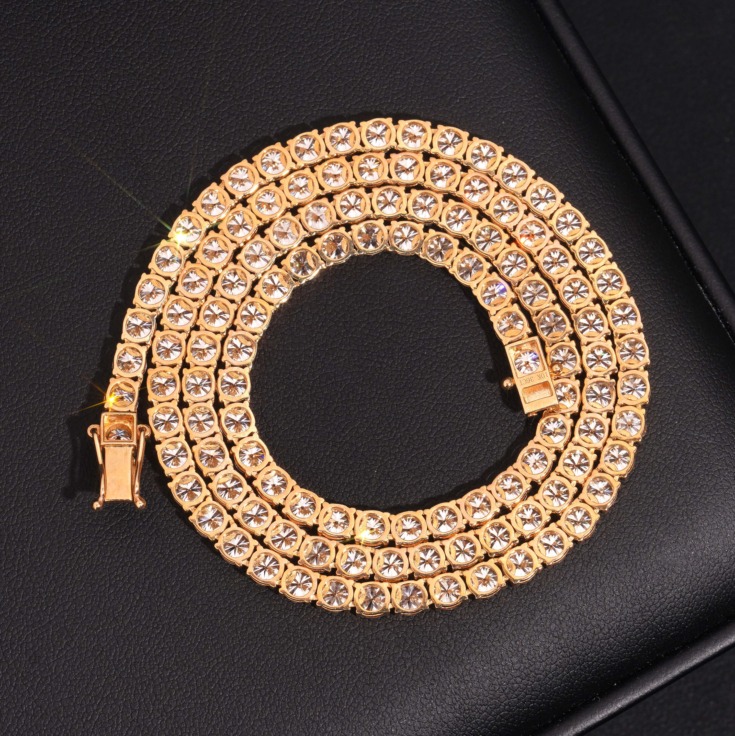 10K Real Yellow Gold VVS Moissanite Diamond Tennis Chain Bracelet 4MM