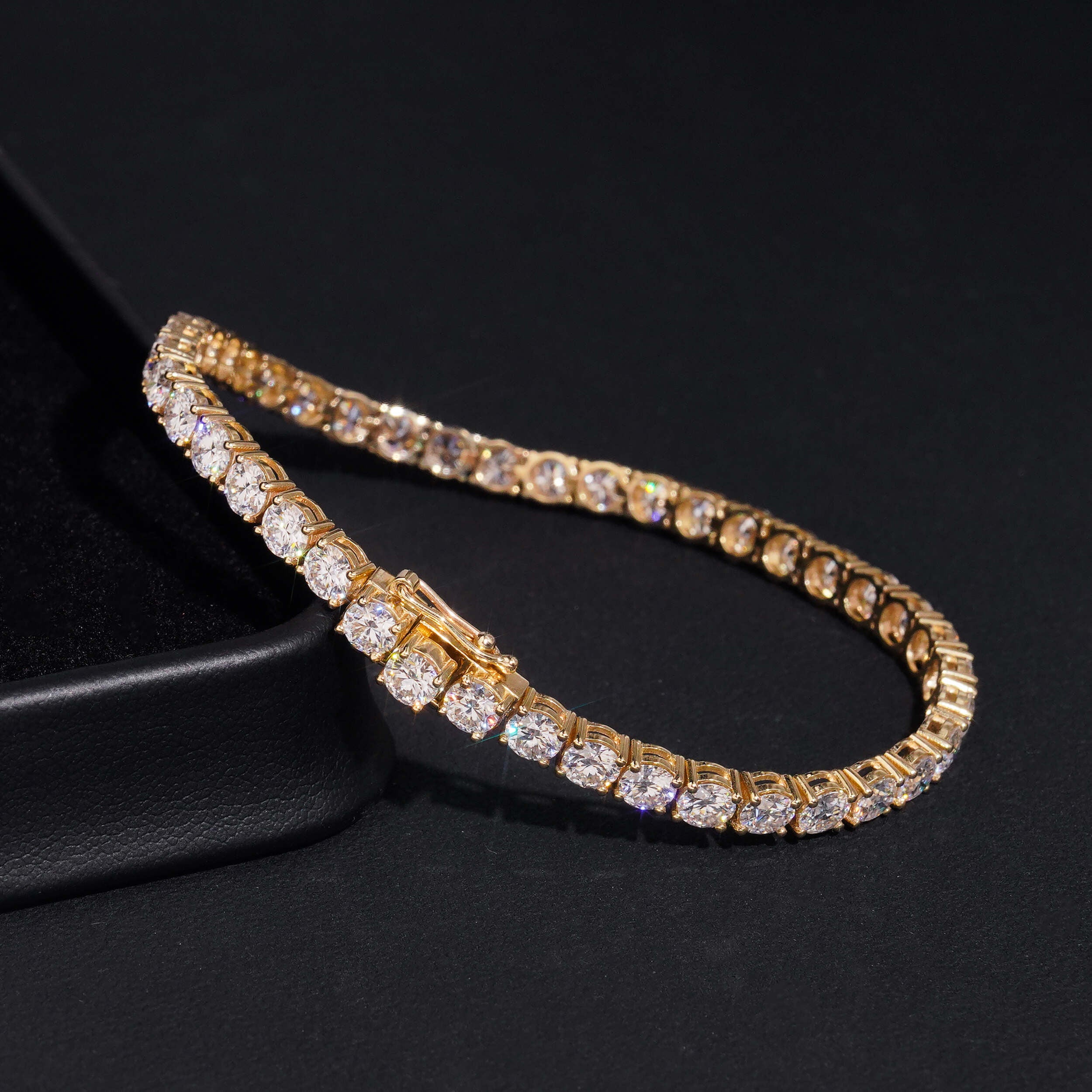 10K Real Yellow Gold VVS Moissanite Diamond Tennis Chain Bracelet 4MM