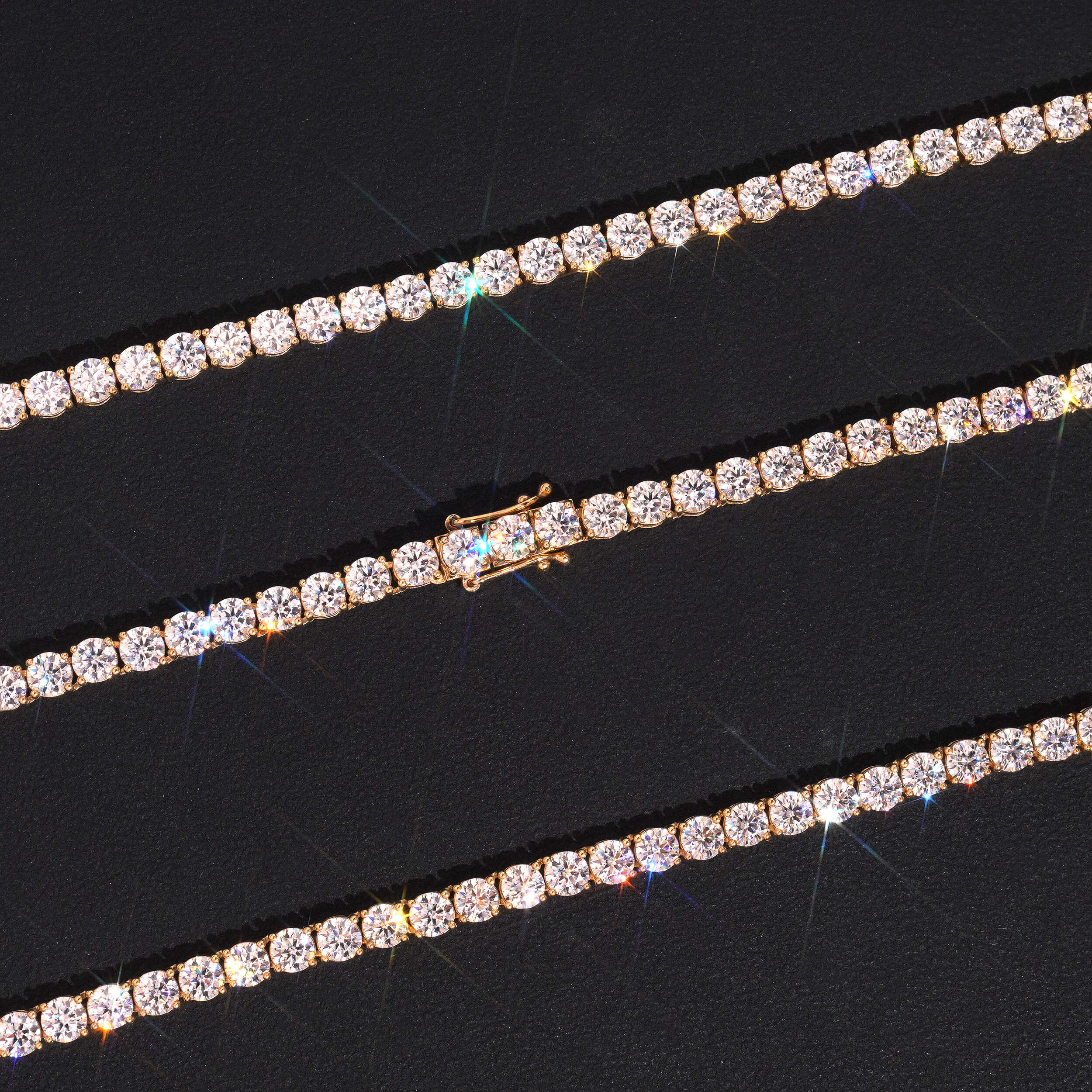 10K Real Yellow Gold VVS Moissanite Diamond Tennis Chain Bracelet 4MM